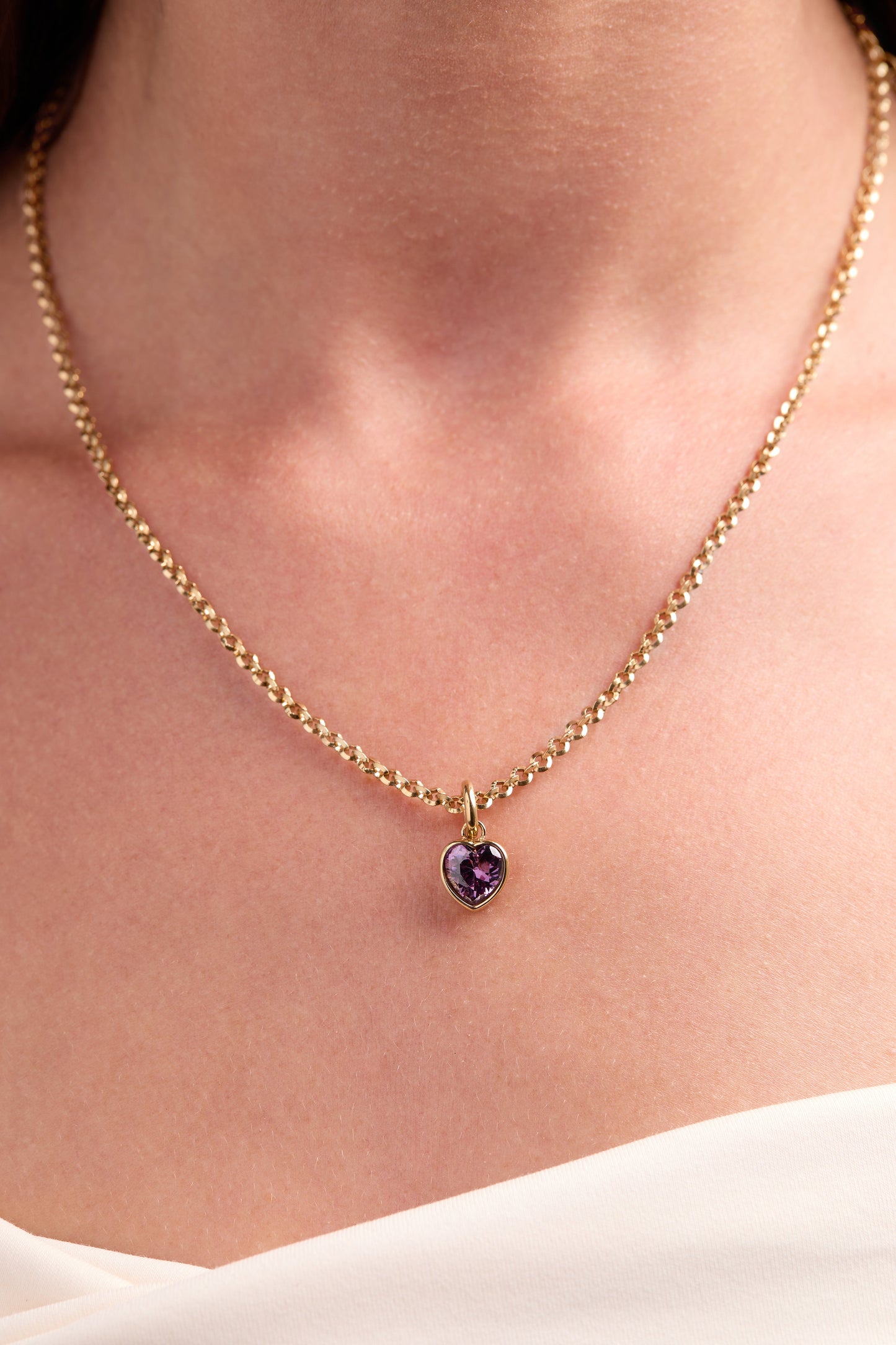 Clarity' Heart Birthstone Charm-FEB Stainless Steel Gold