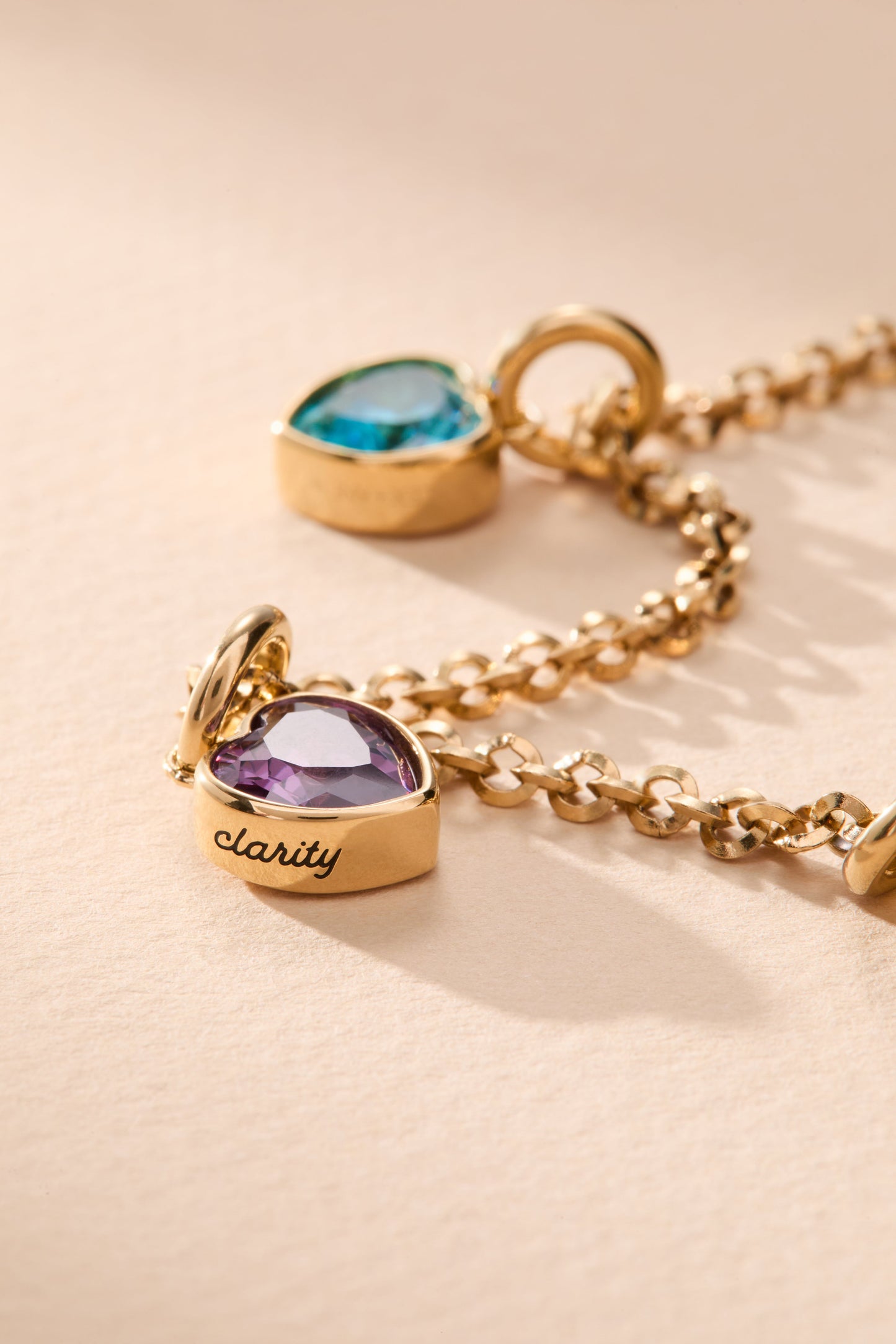 Clarity' Heart Birthstone Charm-FEB Stainless Steel Gold