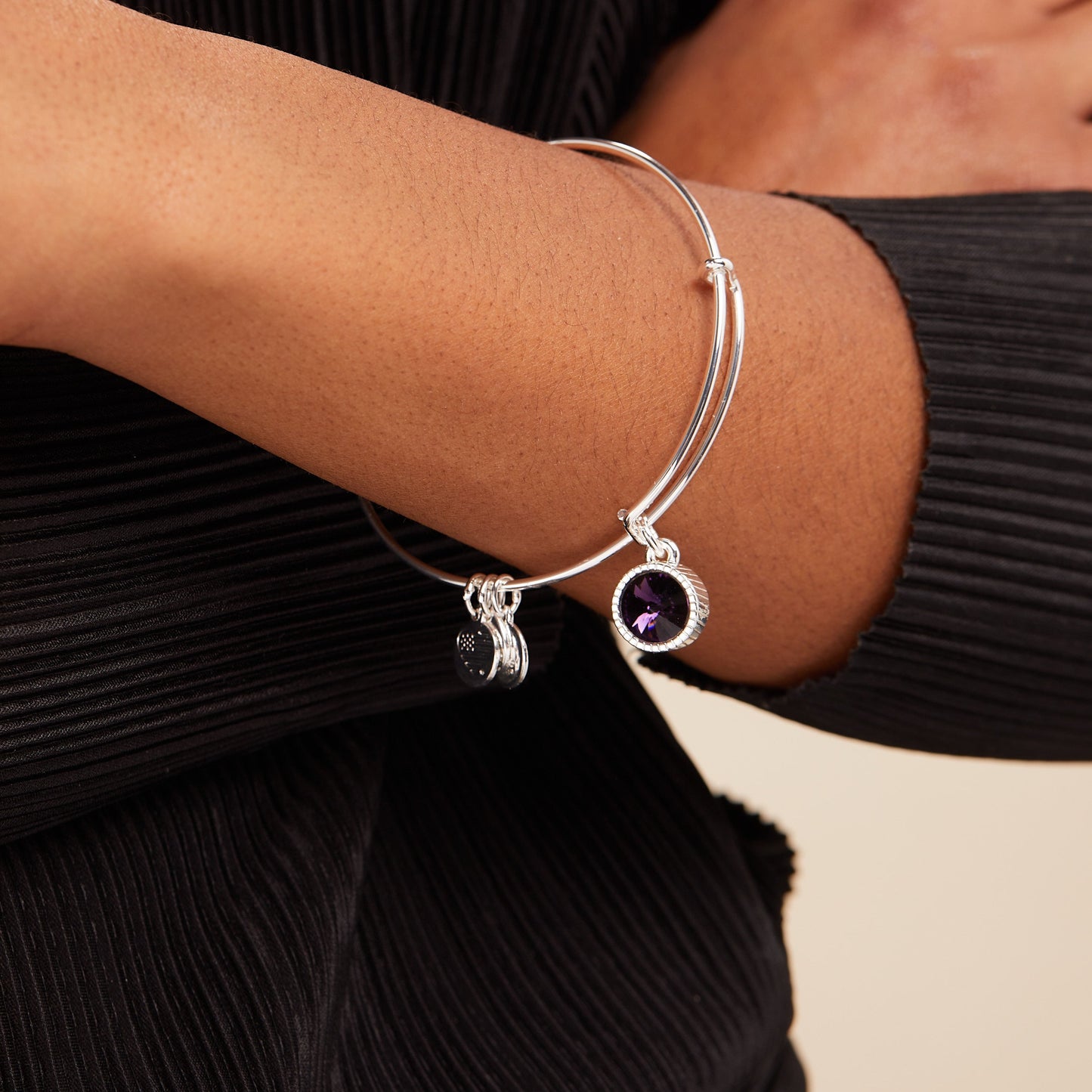Amethyst February Birthstone Charm Bangle Gold