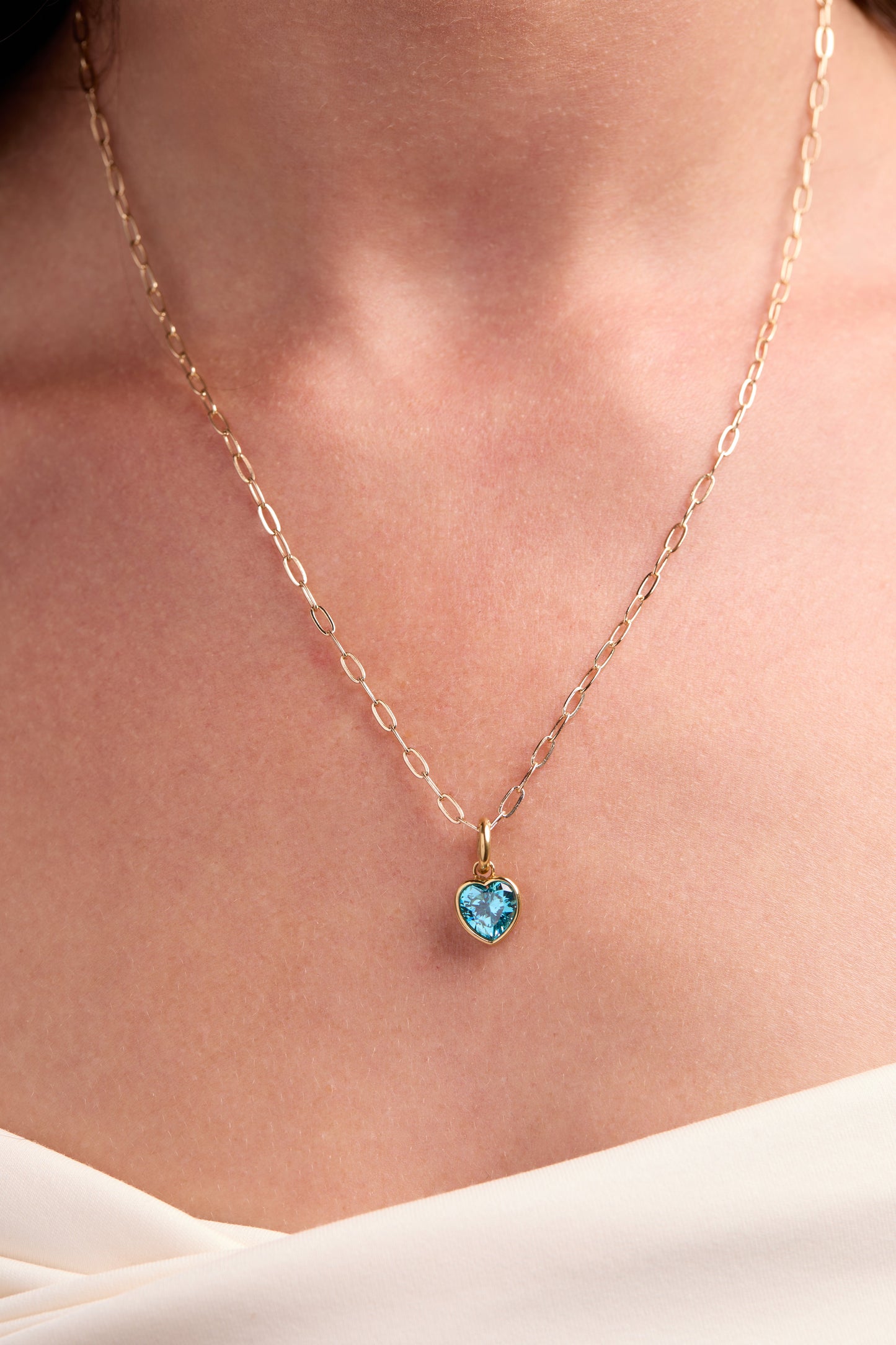 Faith' Heart Birthstone Charm-MARCH Stainless Steel Gold