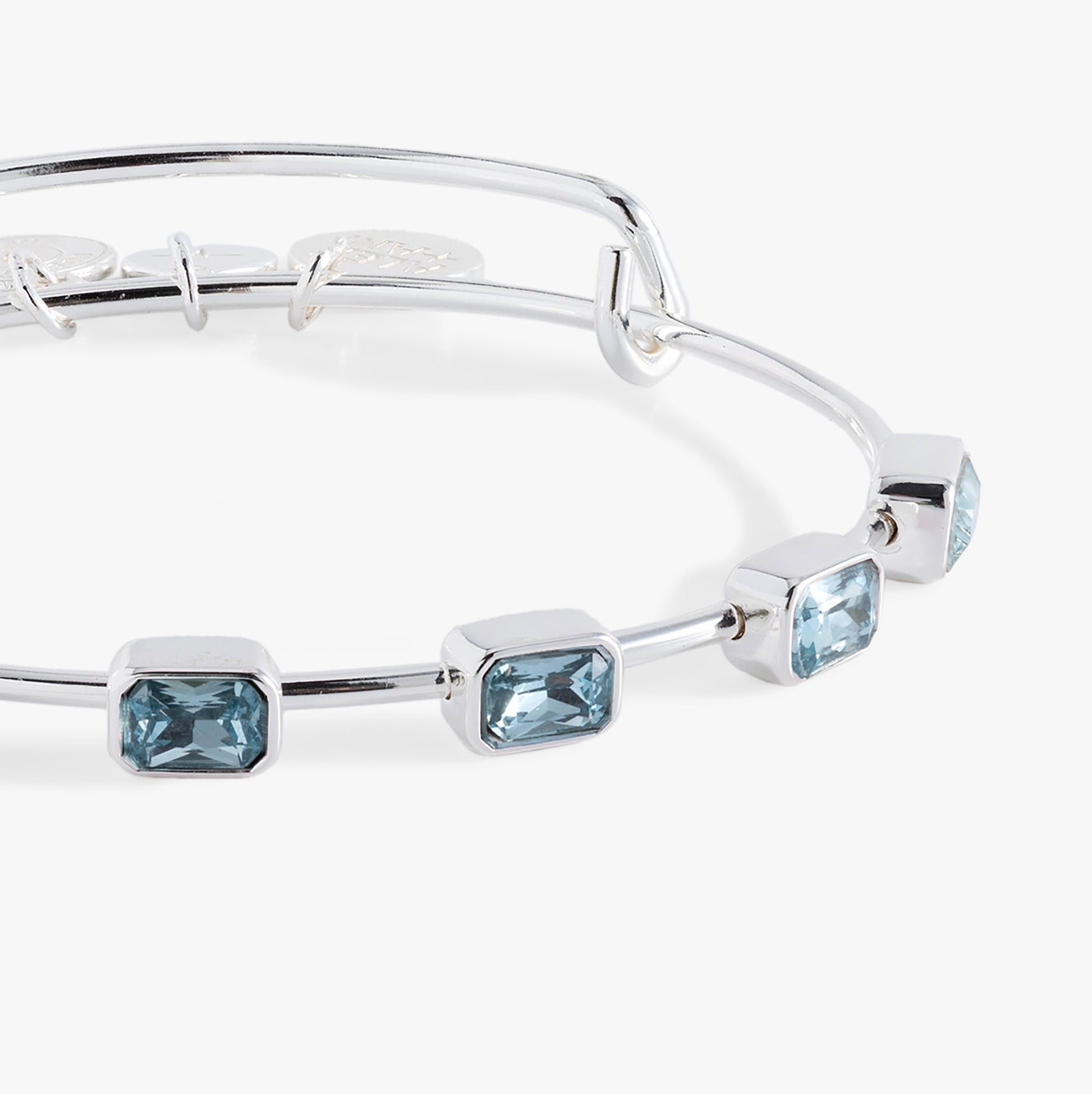 March Birthstone Emerald Cut Bangle Silver