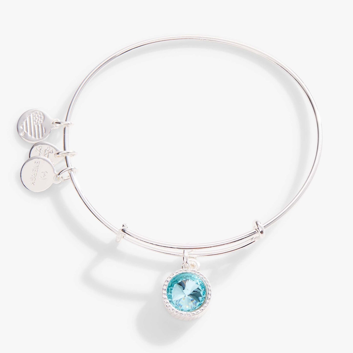 Aquamarine March Birthstone Charm Bangle Silver