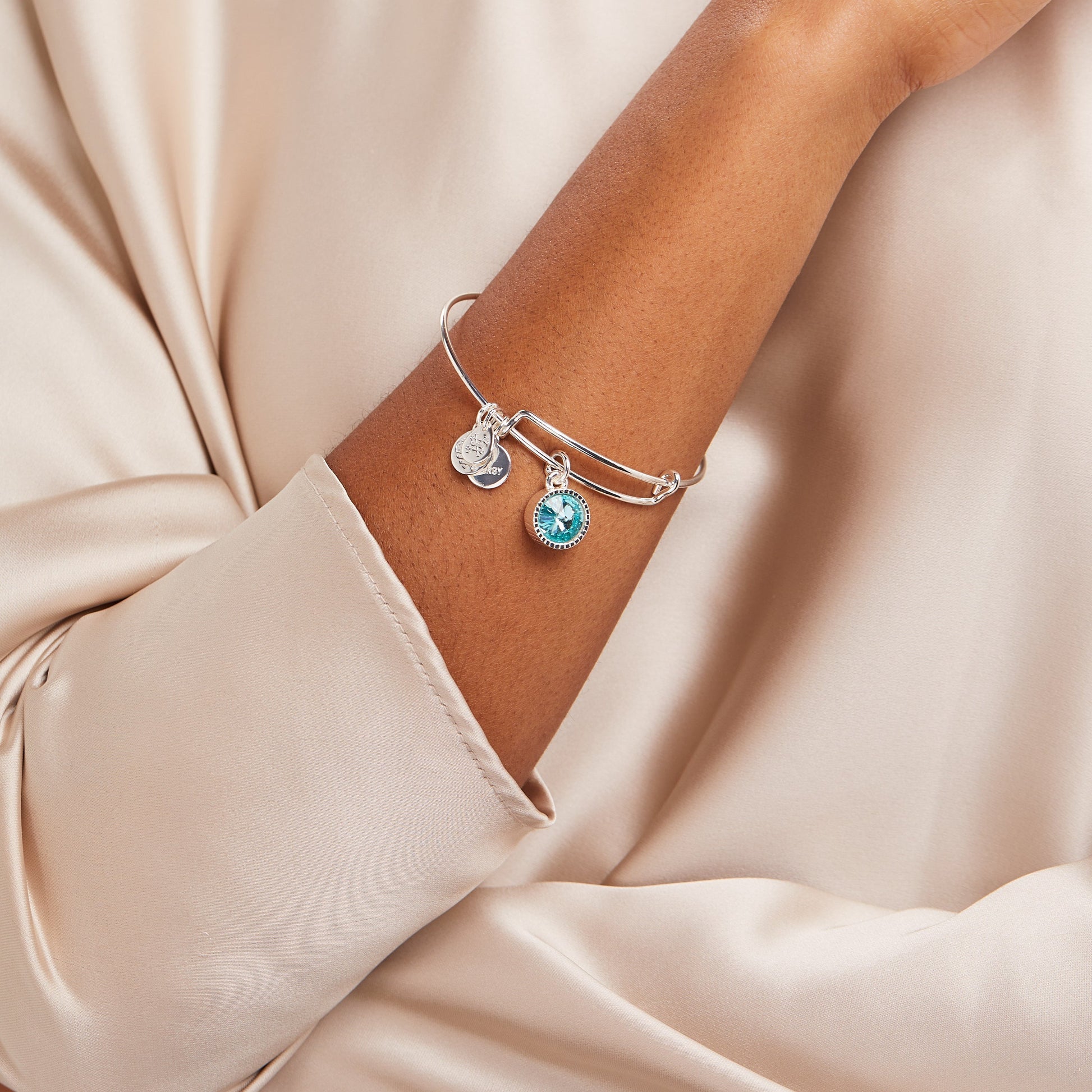 Aquamarine March Birthstone Charm Bangle Silver