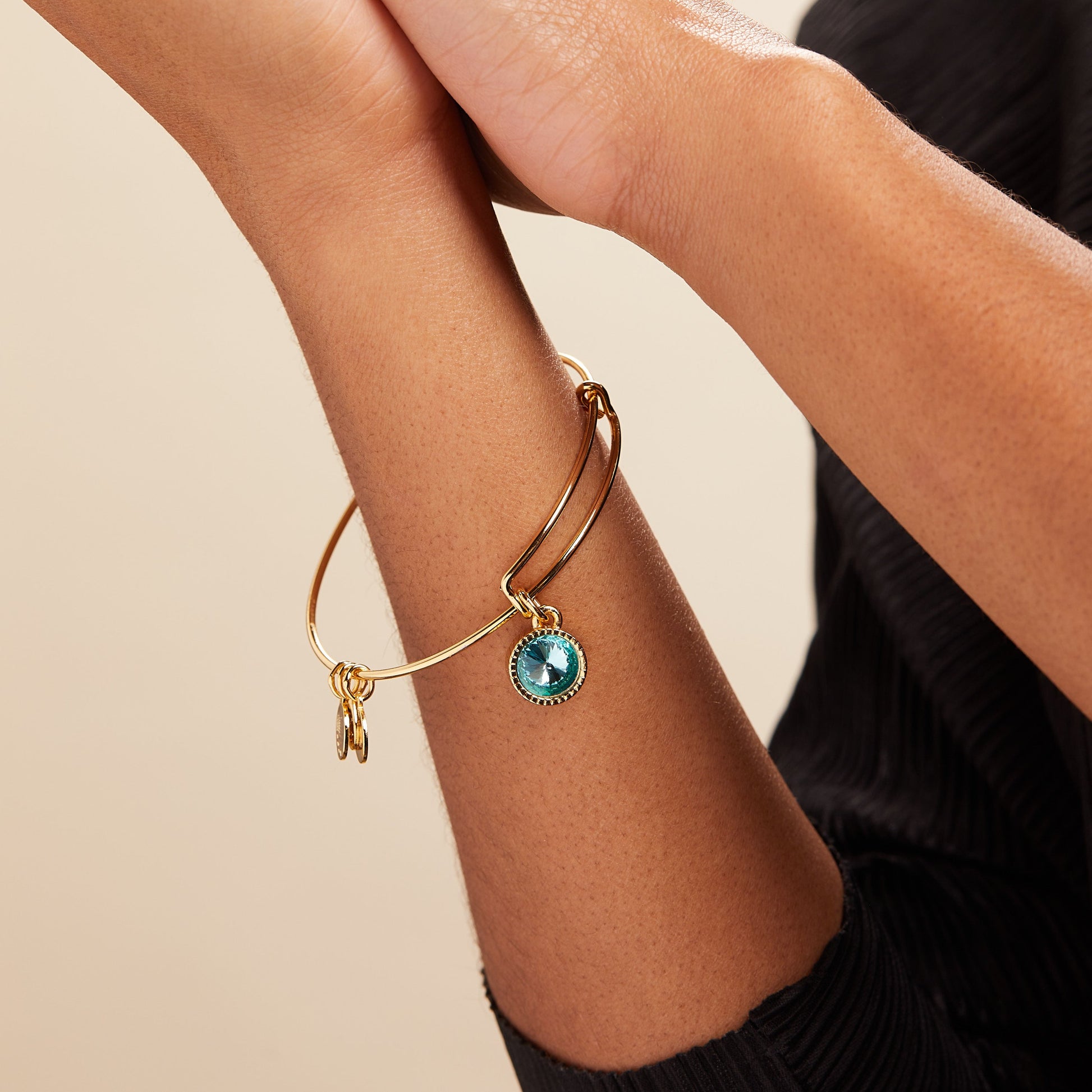 Aquamarine March Birthstone Charm Bangle Silver