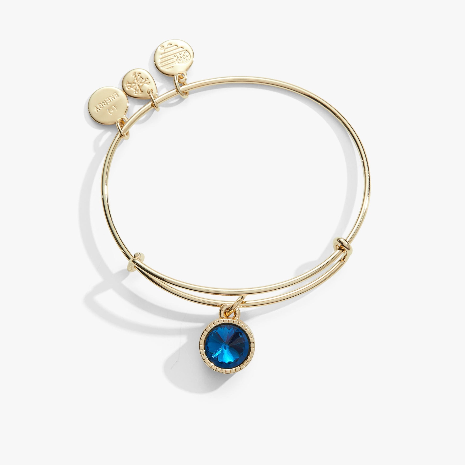 Blue Zircon December Birthstone Charm Bangle Silver