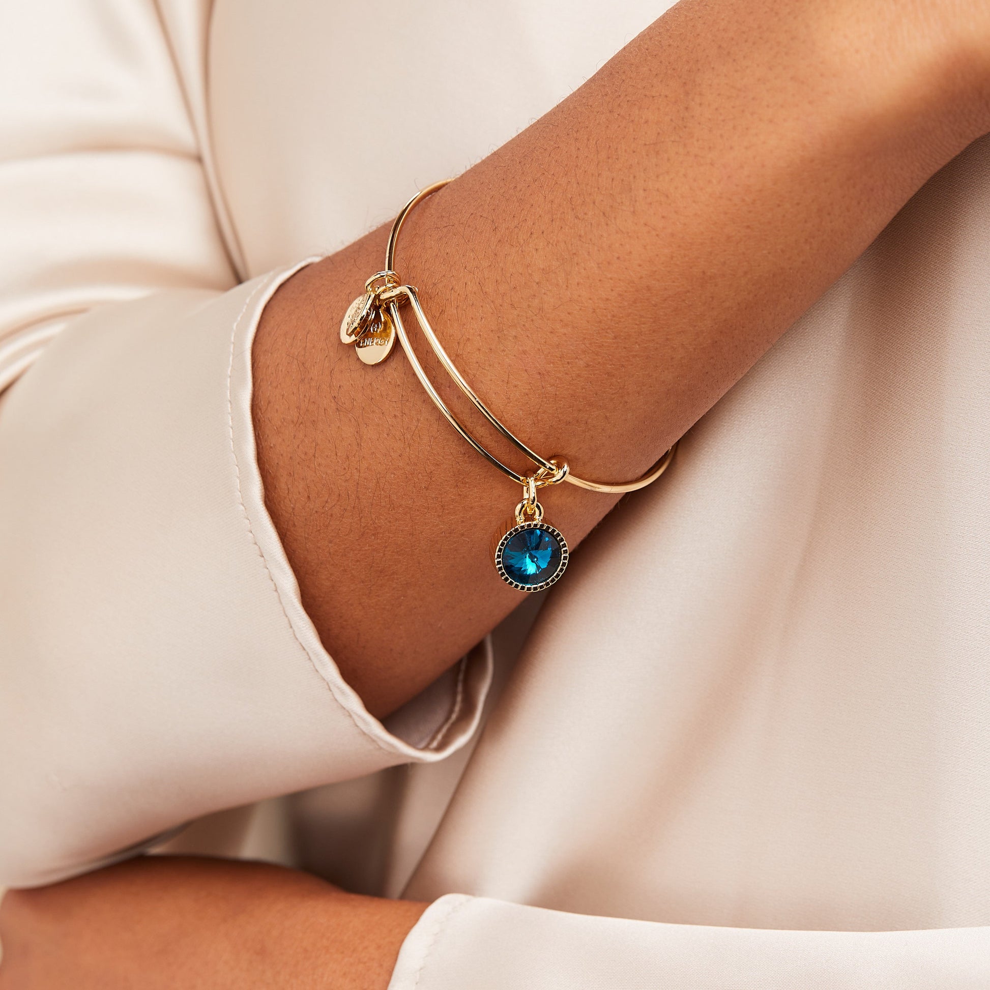 Blue Zircon December Birthstone Charm Bangle Silver