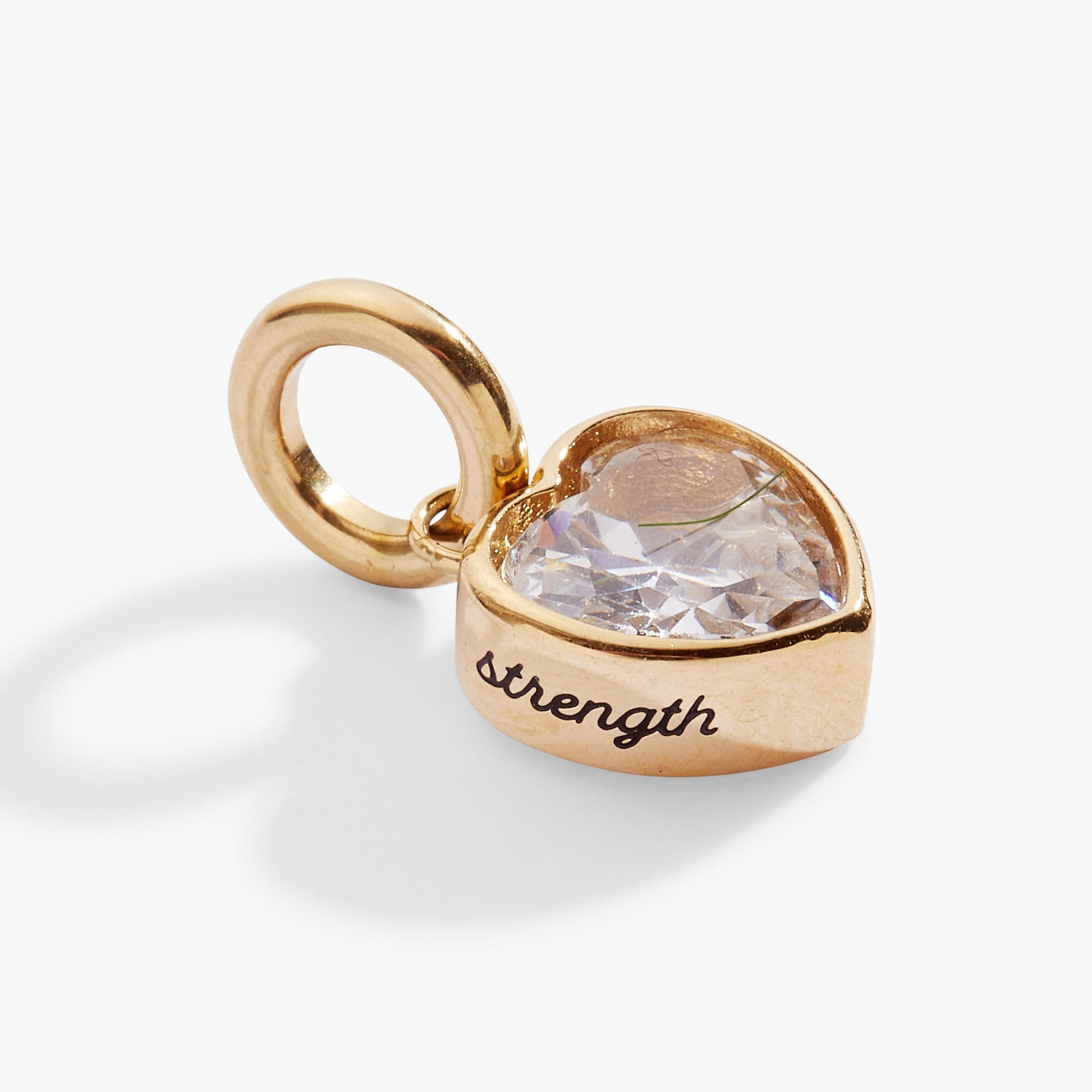 Strength' Heart Birthstone Charm-APRIL Stainless Steel Gold