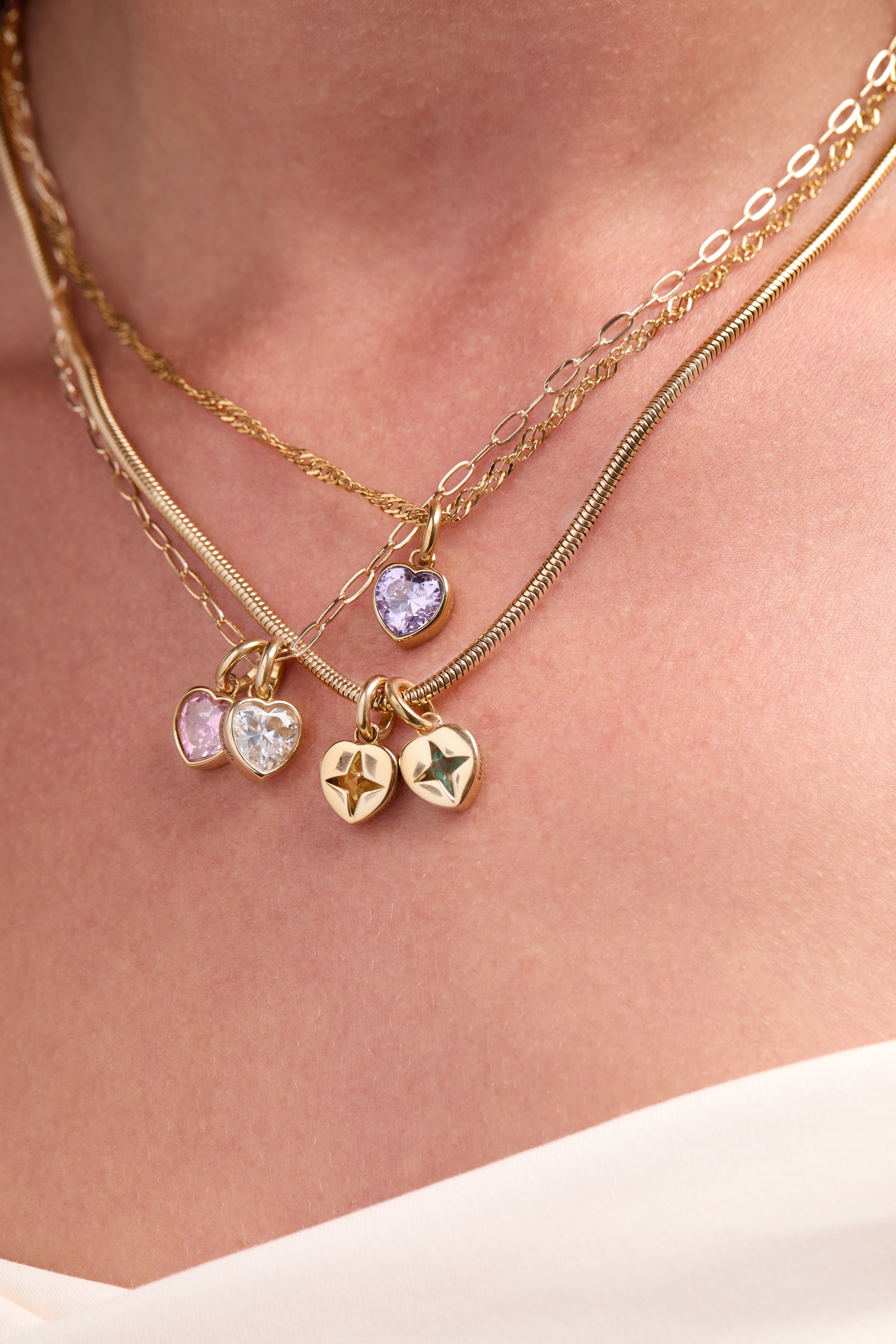 Strength' Heart Birthstone Charm-APRIL Stainless Steel Gold