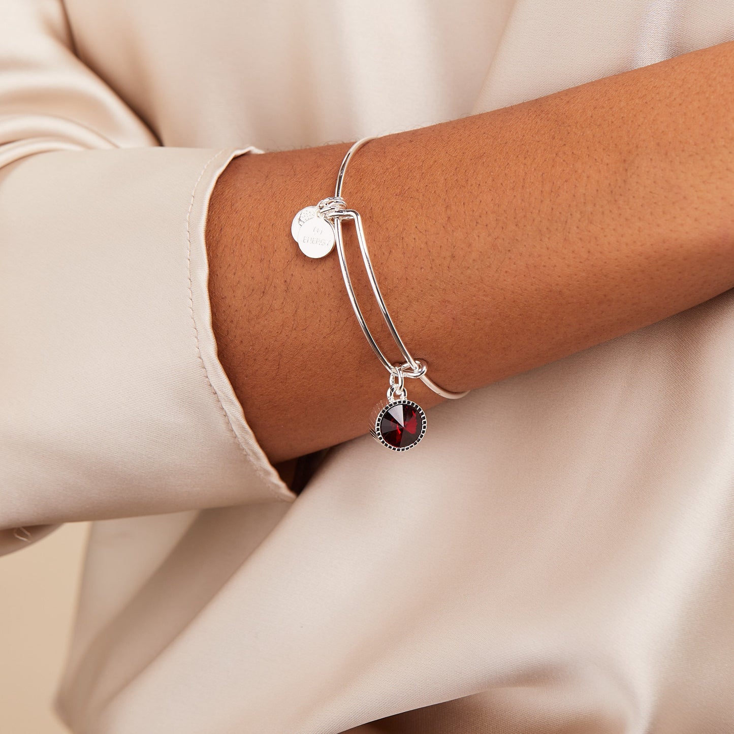Scarlet January Birthstone Charm Bangle Silver