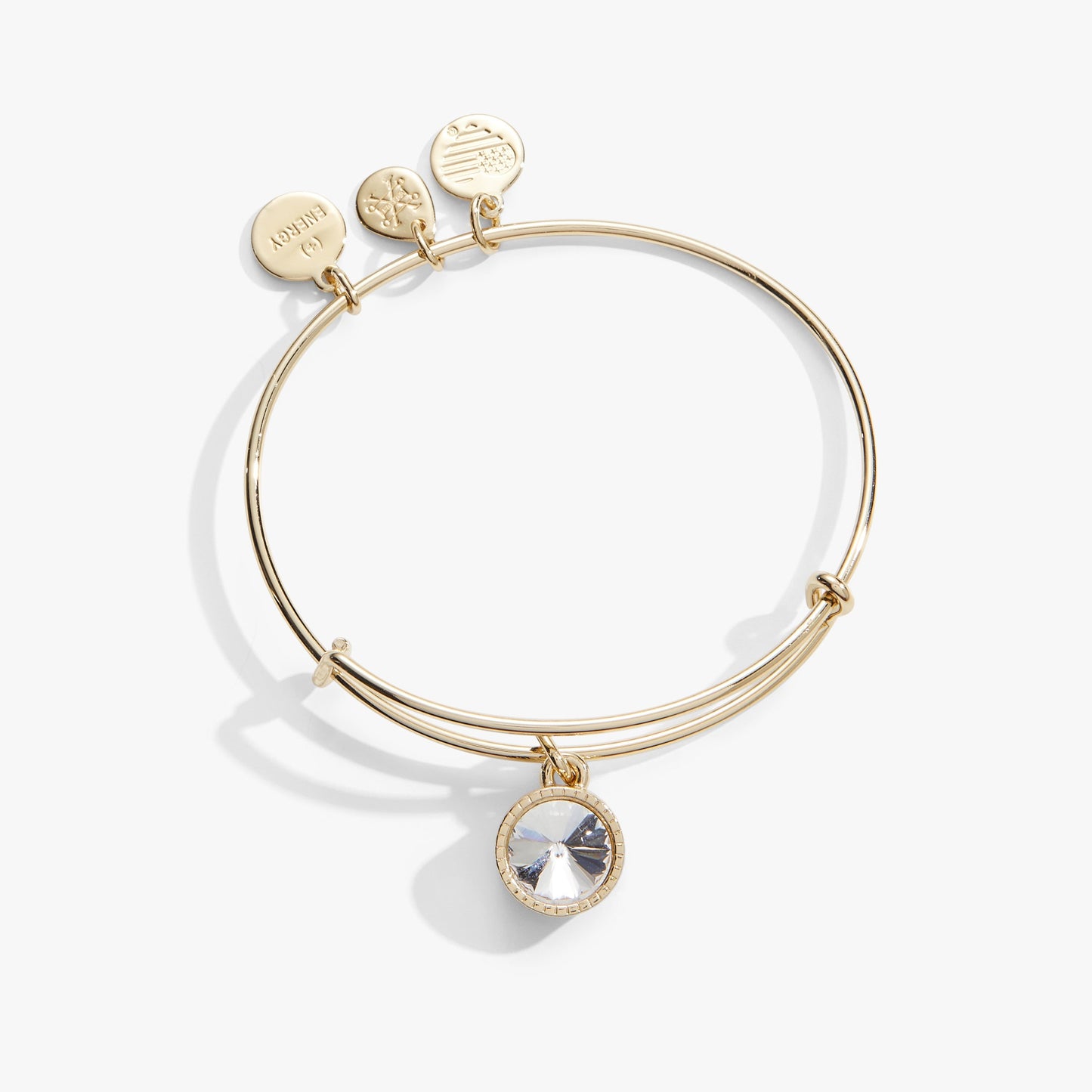 Clear Crystal April Birthstone Charm Bangle Gold