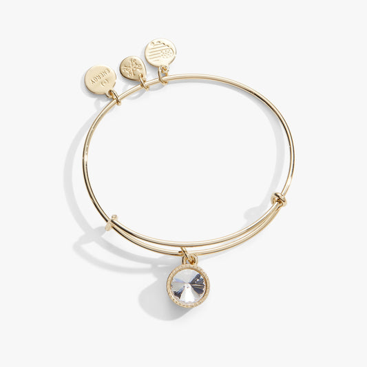 Clear Crystal April Birthstone Charm Bangle Gold