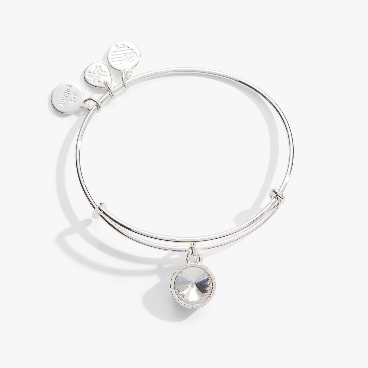 Clear Crystal April Birthstone Charm Bangle Gold