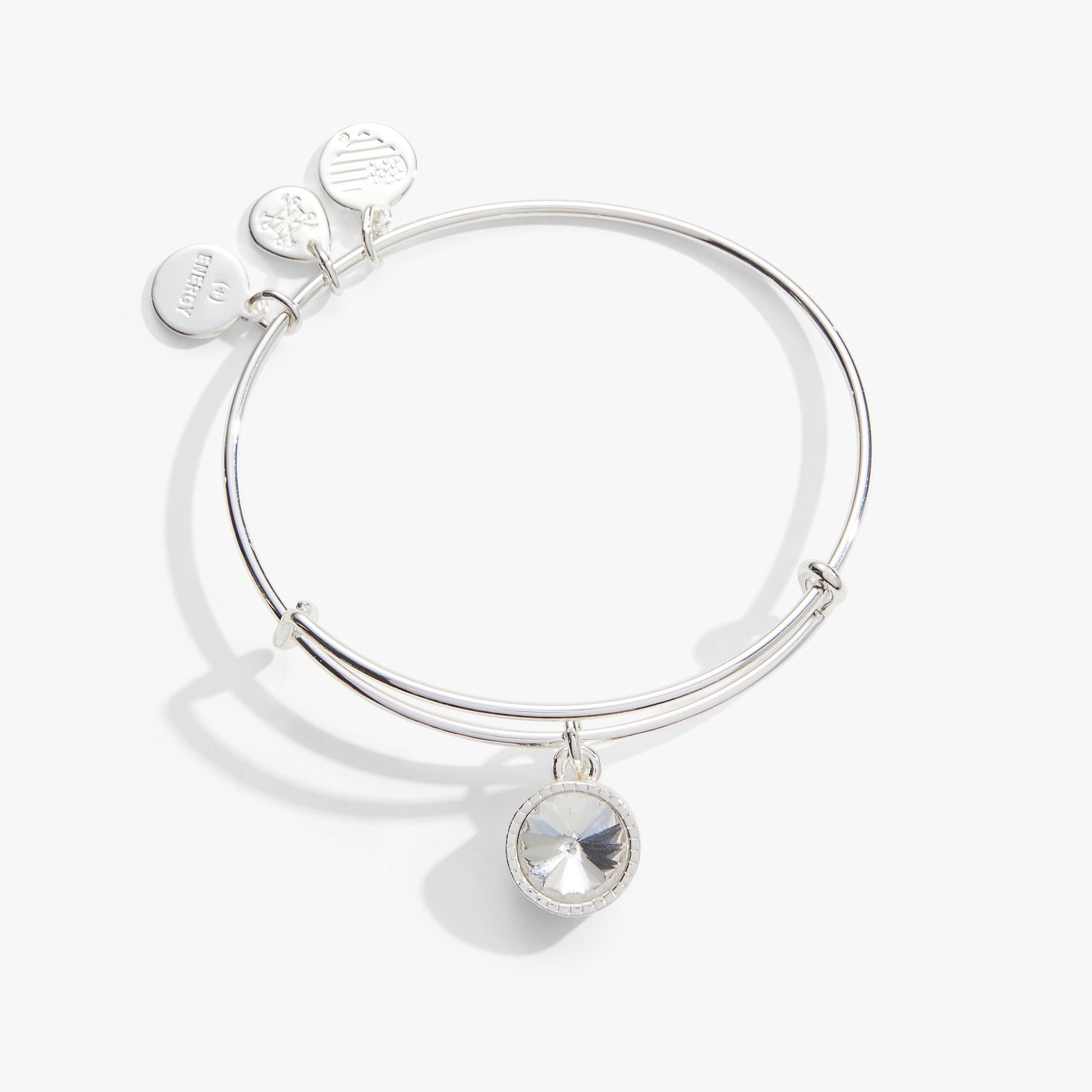 Clear Crystal April Birthstone Charm Bangle Gold