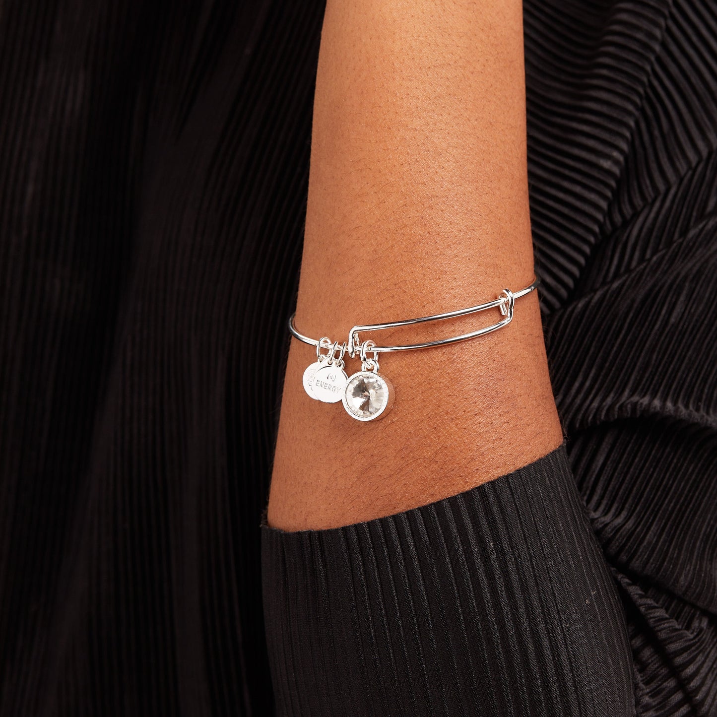 Clear Crystal April Birthstone Charm Bangle Gold