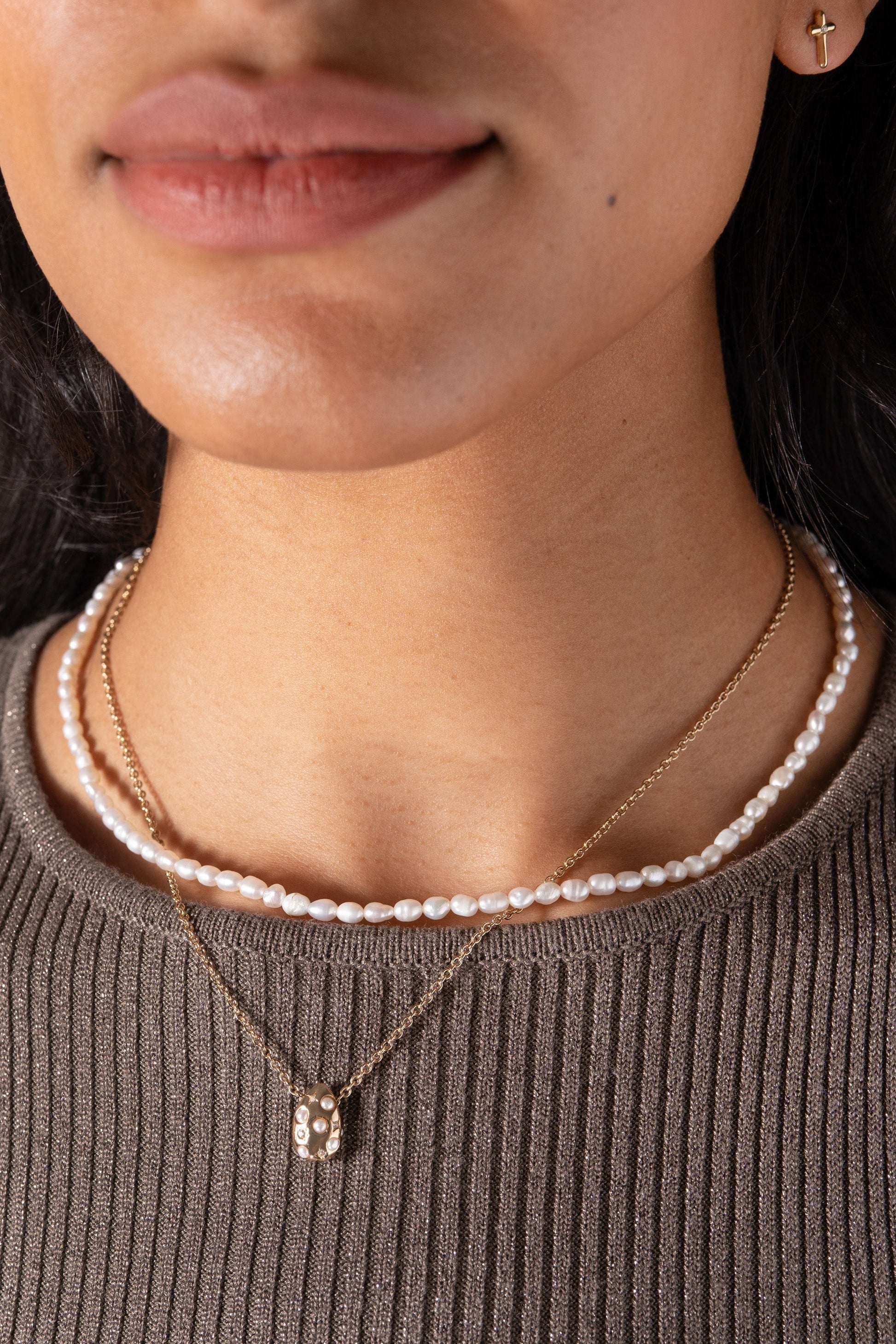 Freshwater Pearl Necklace Stainless Steel Gold