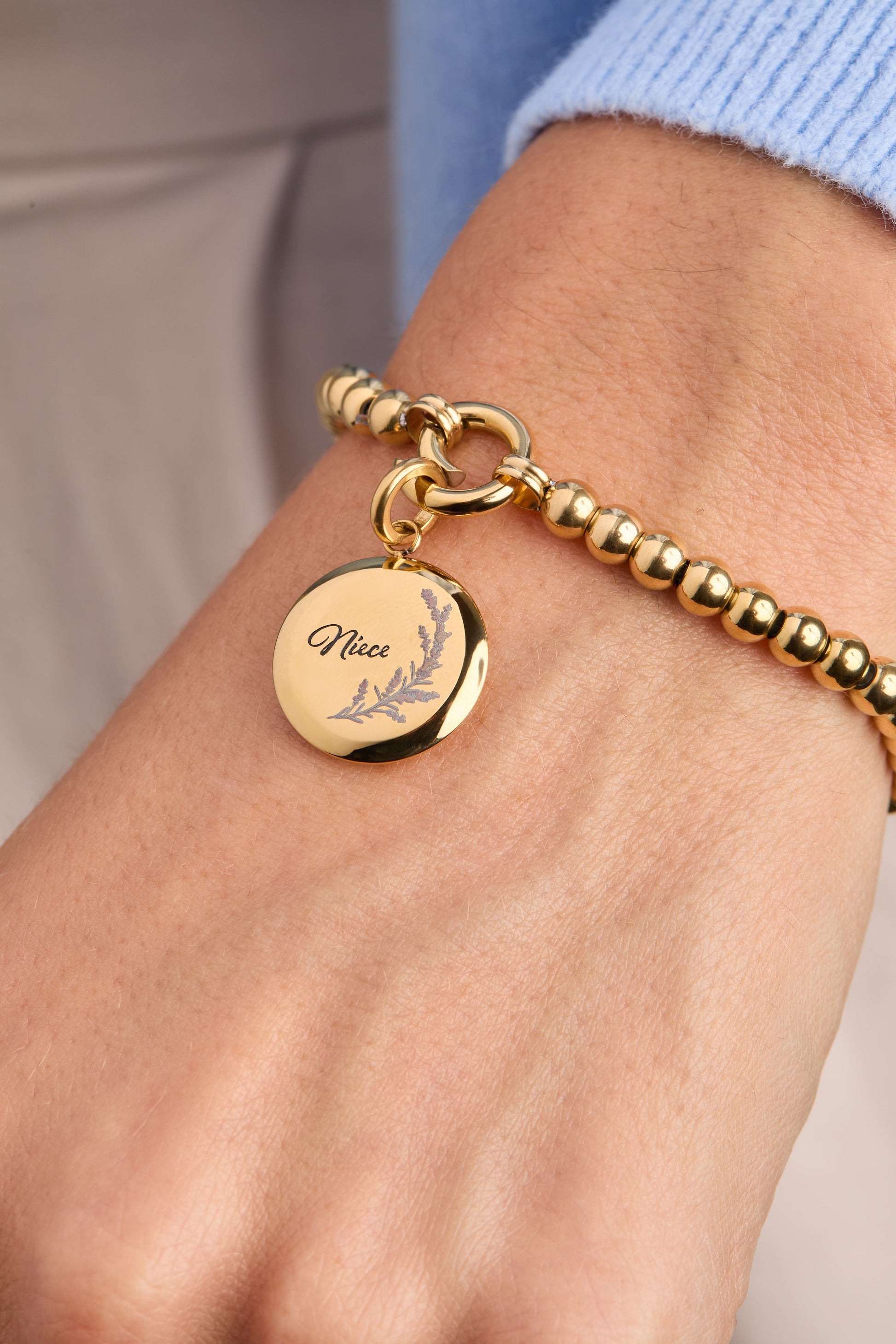 Niece Lavender Disc Charm Stainless Steel Gold