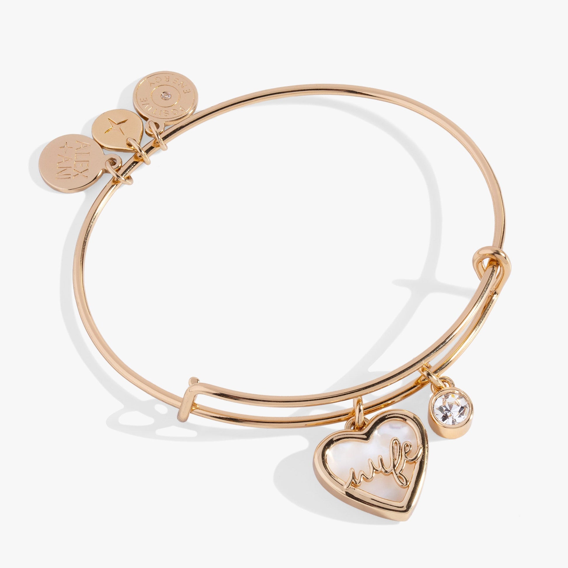 Mother of Pearl Wife Heart Bangle – Elegant Bridal or Anniversary Jewelry Gold