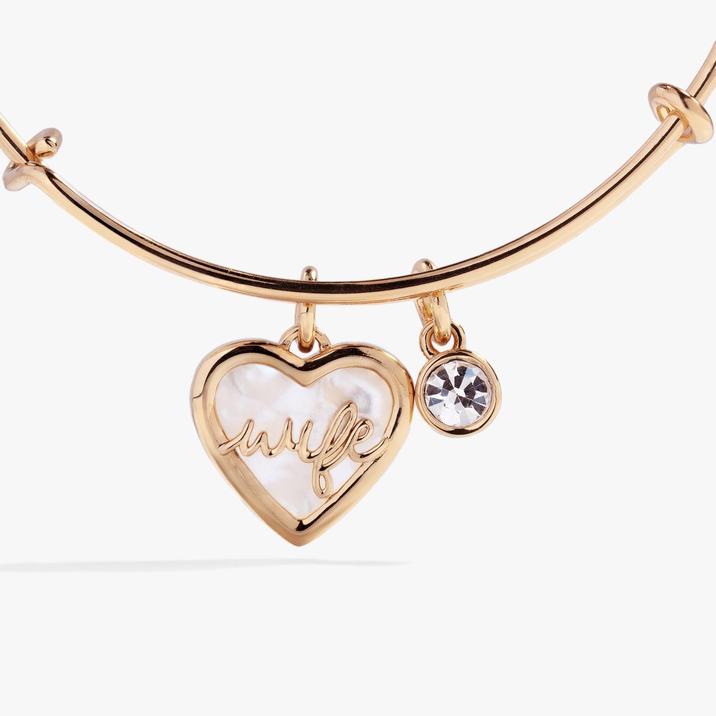 Mother of Pearl Wife Heart Bangle – Elegant Bridal or Anniversary Jewelry Gold