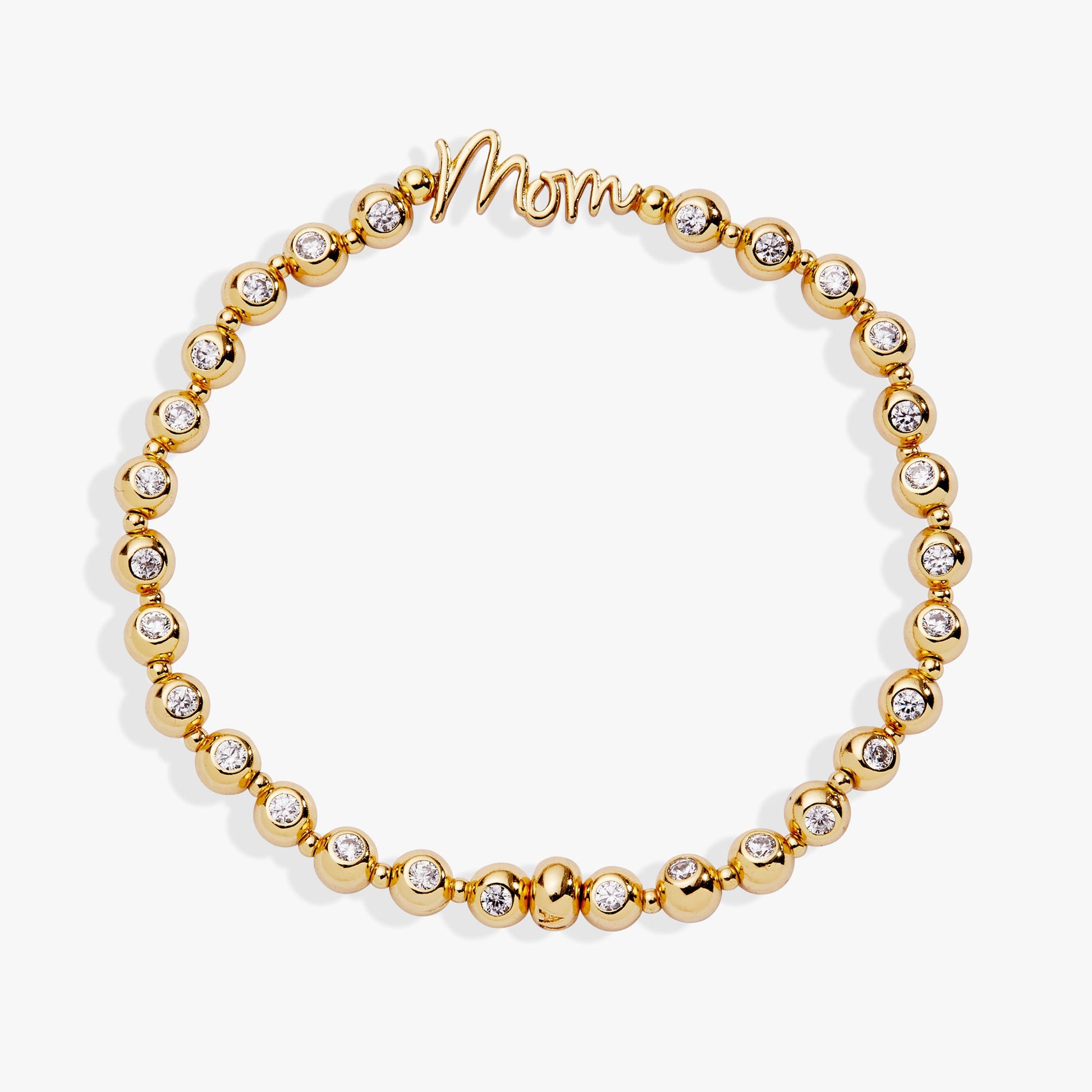 Mom Elongated Crystal Stretch Bracelet Silver