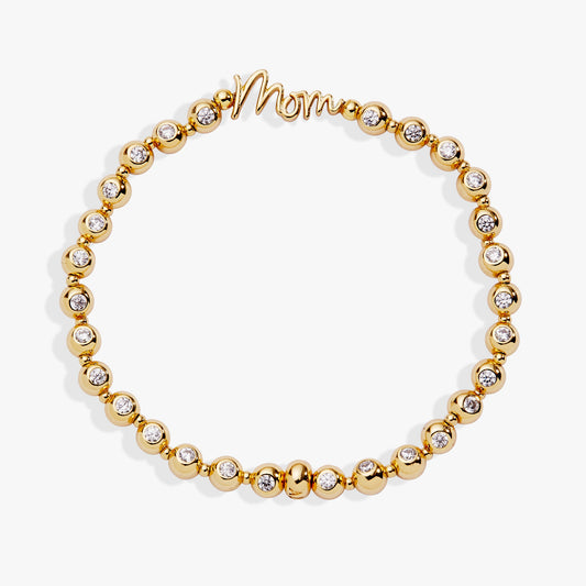 Mom Elongated Crystal Stretch Bracelet Silver