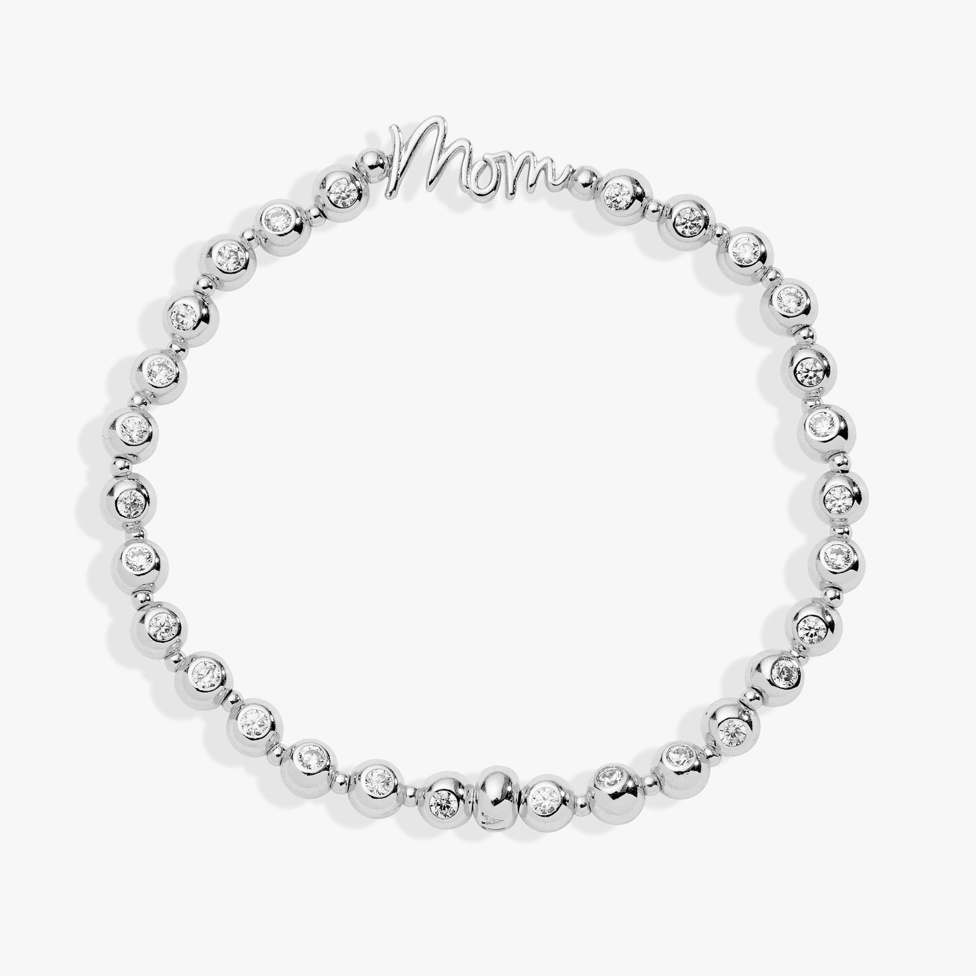 Mom Elongated Crystal Stretch Bracelet Silver