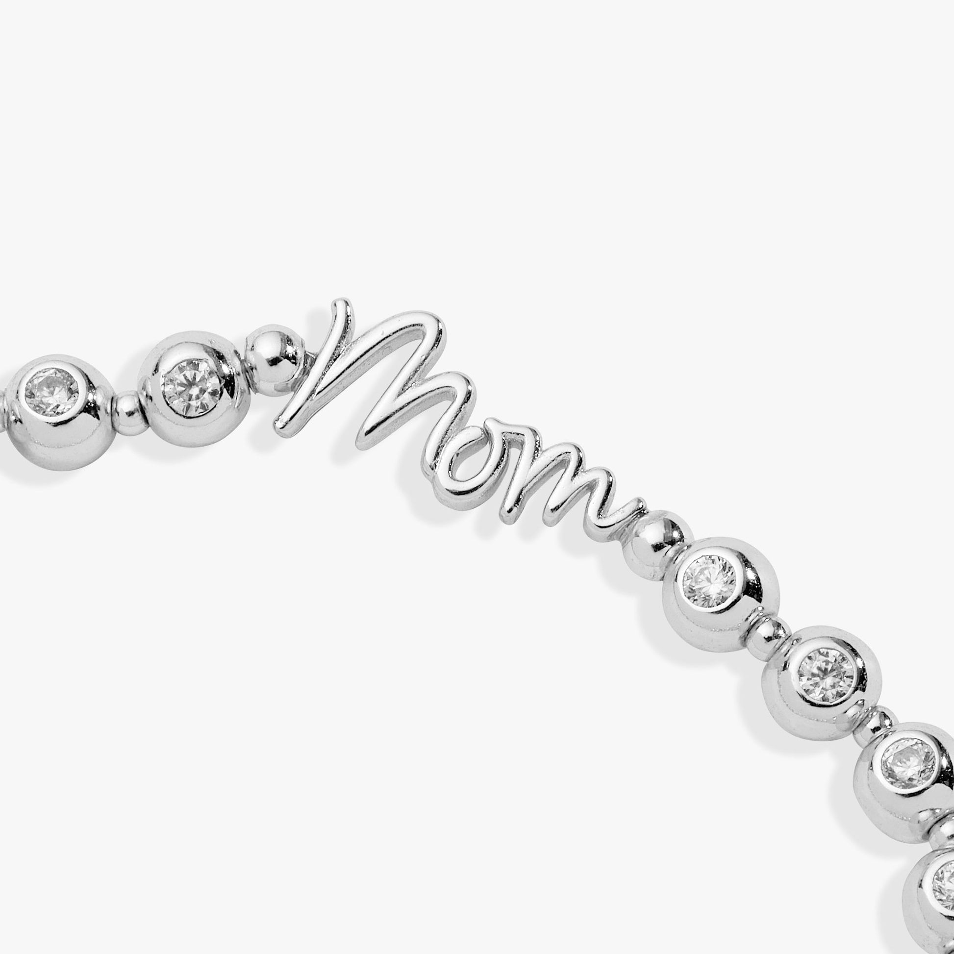 Mom Elongated Crystal Stretch Bracelet Silver