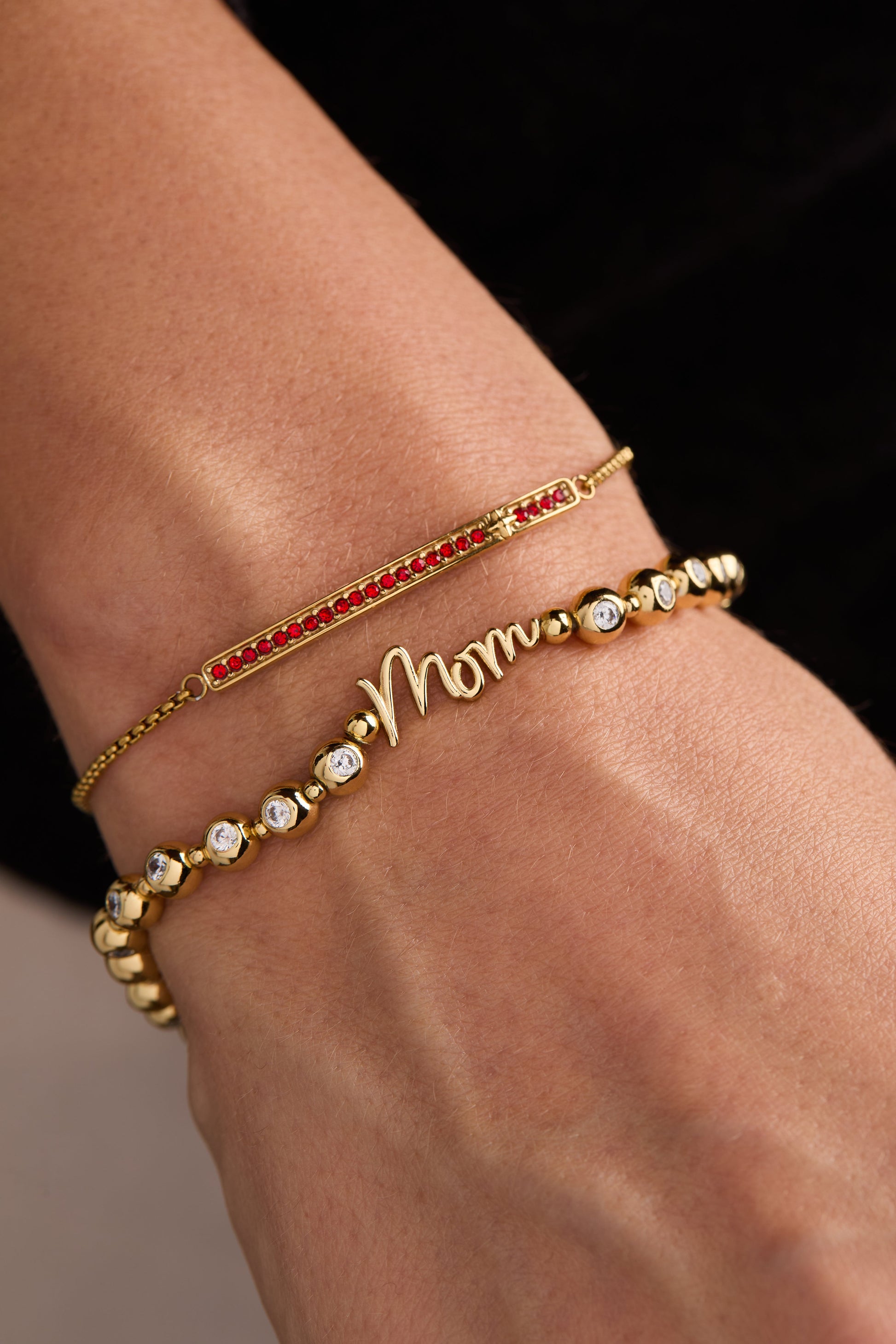 Mom Elongated Crystal Stretch Bracelet Silver