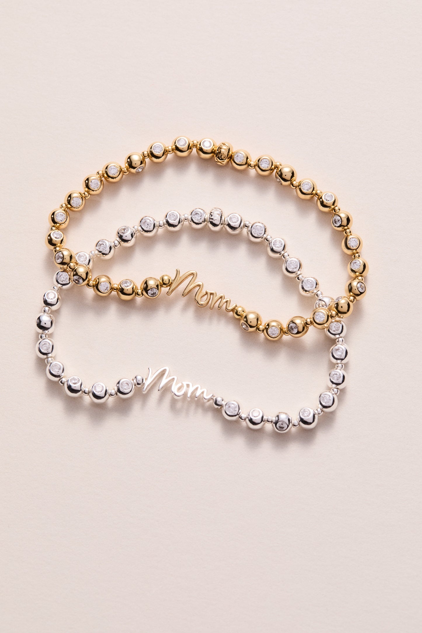 Mom Elongated Crystal Stretch Bracelet Silver