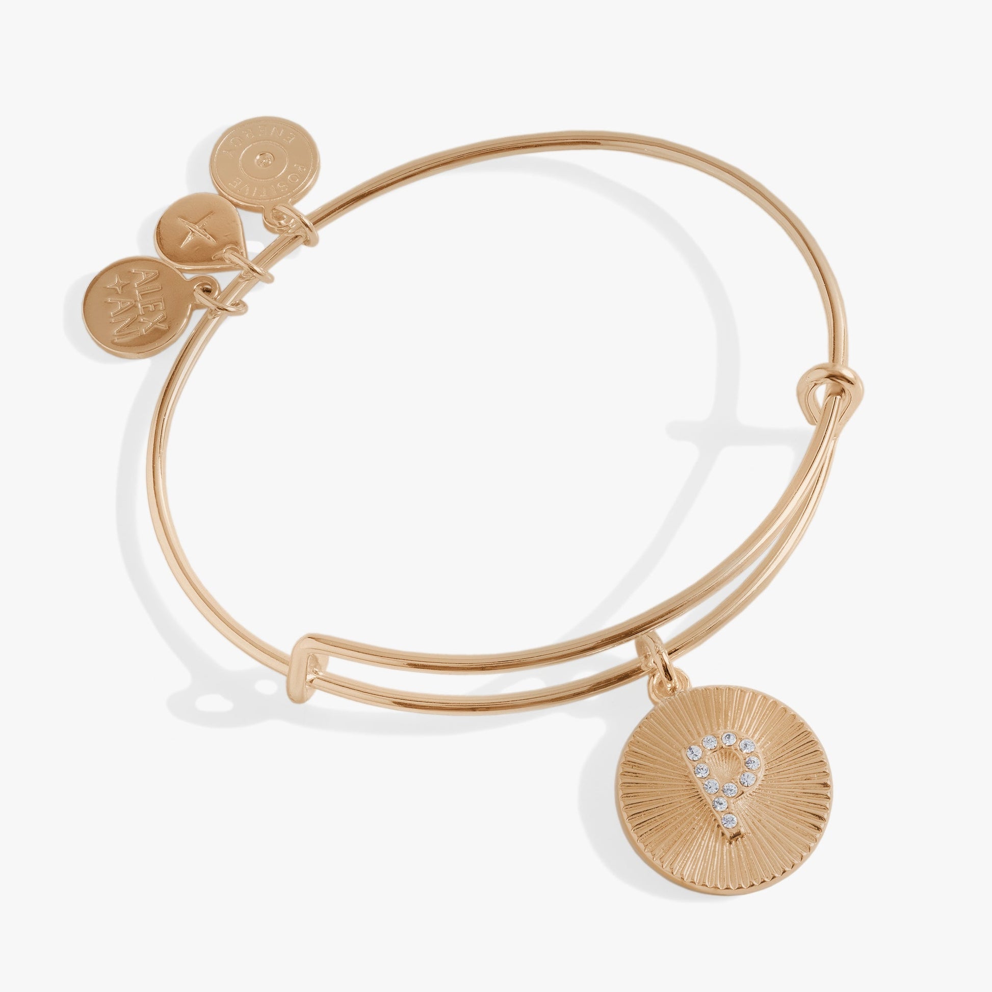 Pave Starburst Texture Initial Bangle P Gold
