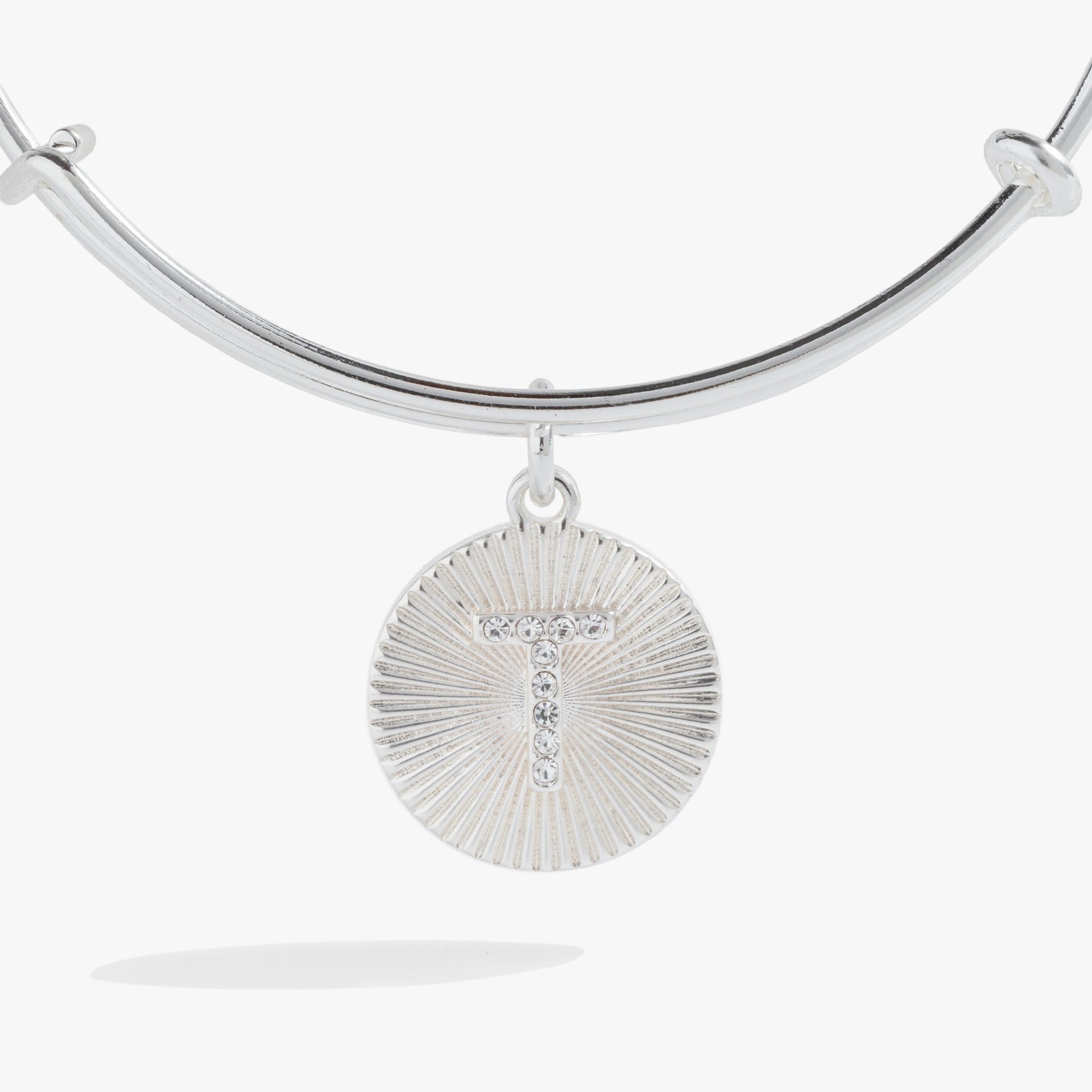 Pave Starburst Texture Initial Bangle T Gold