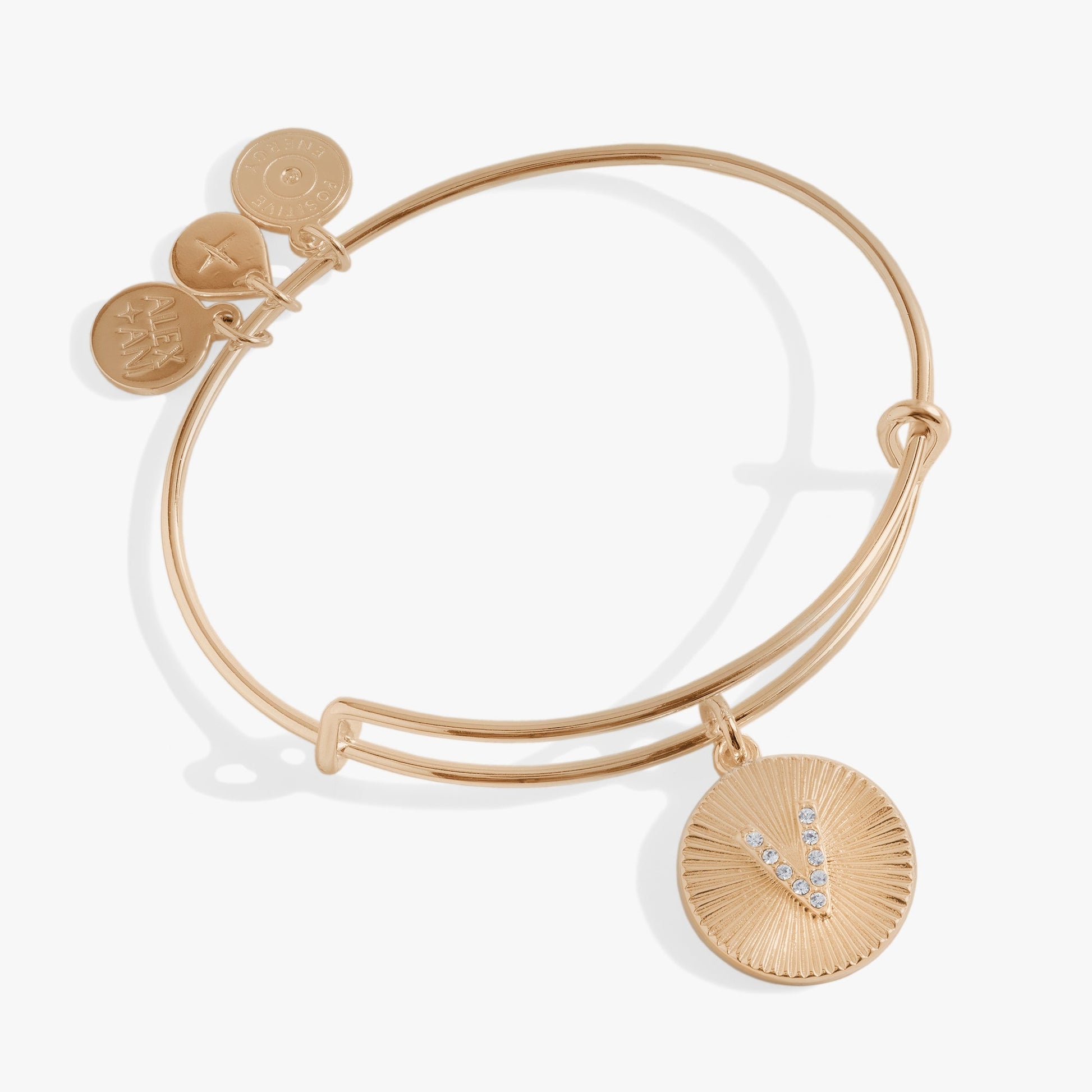 Pave Starburst Texture Initial Bangle V Gold