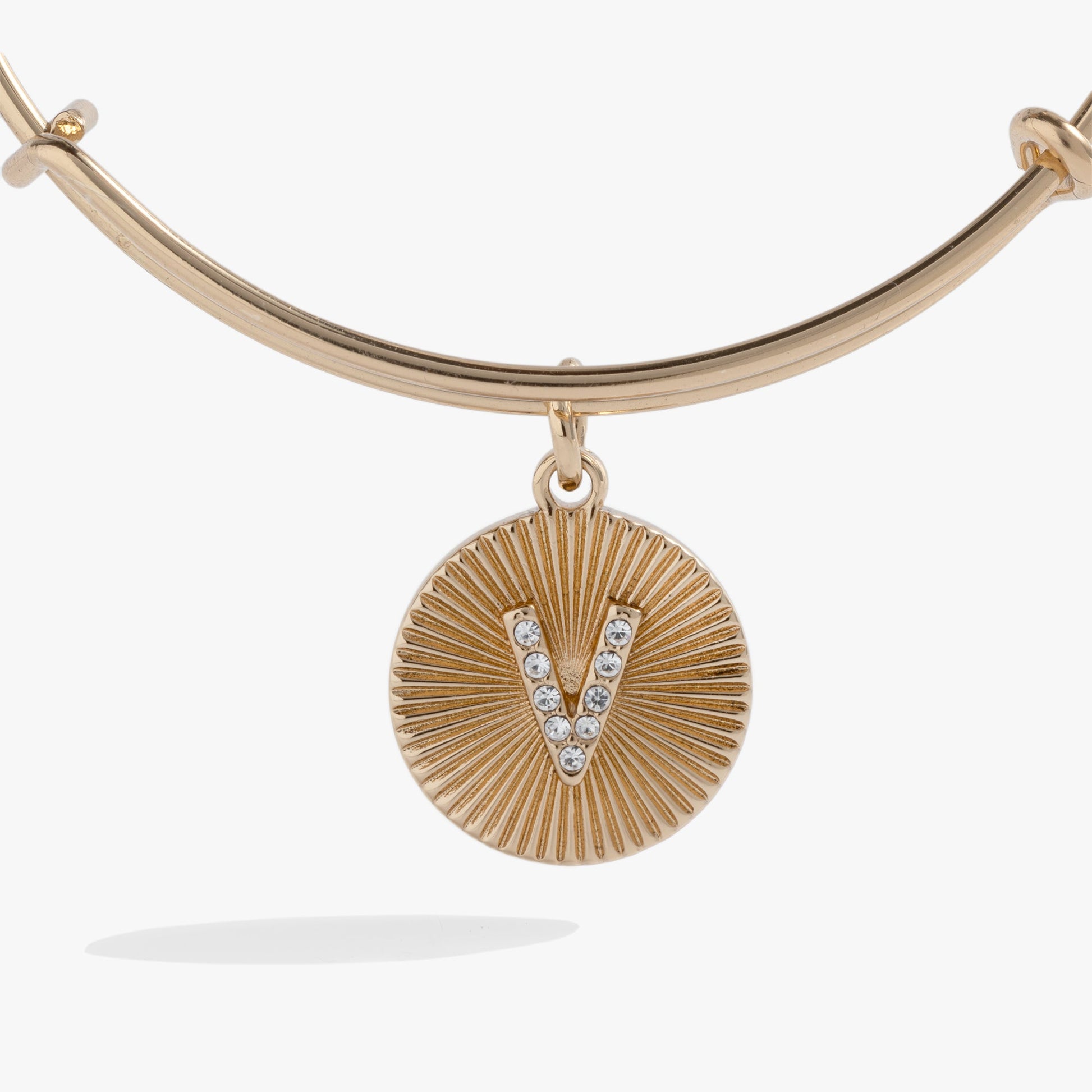 Pave Starburst Texture Initial Bangle V Gold