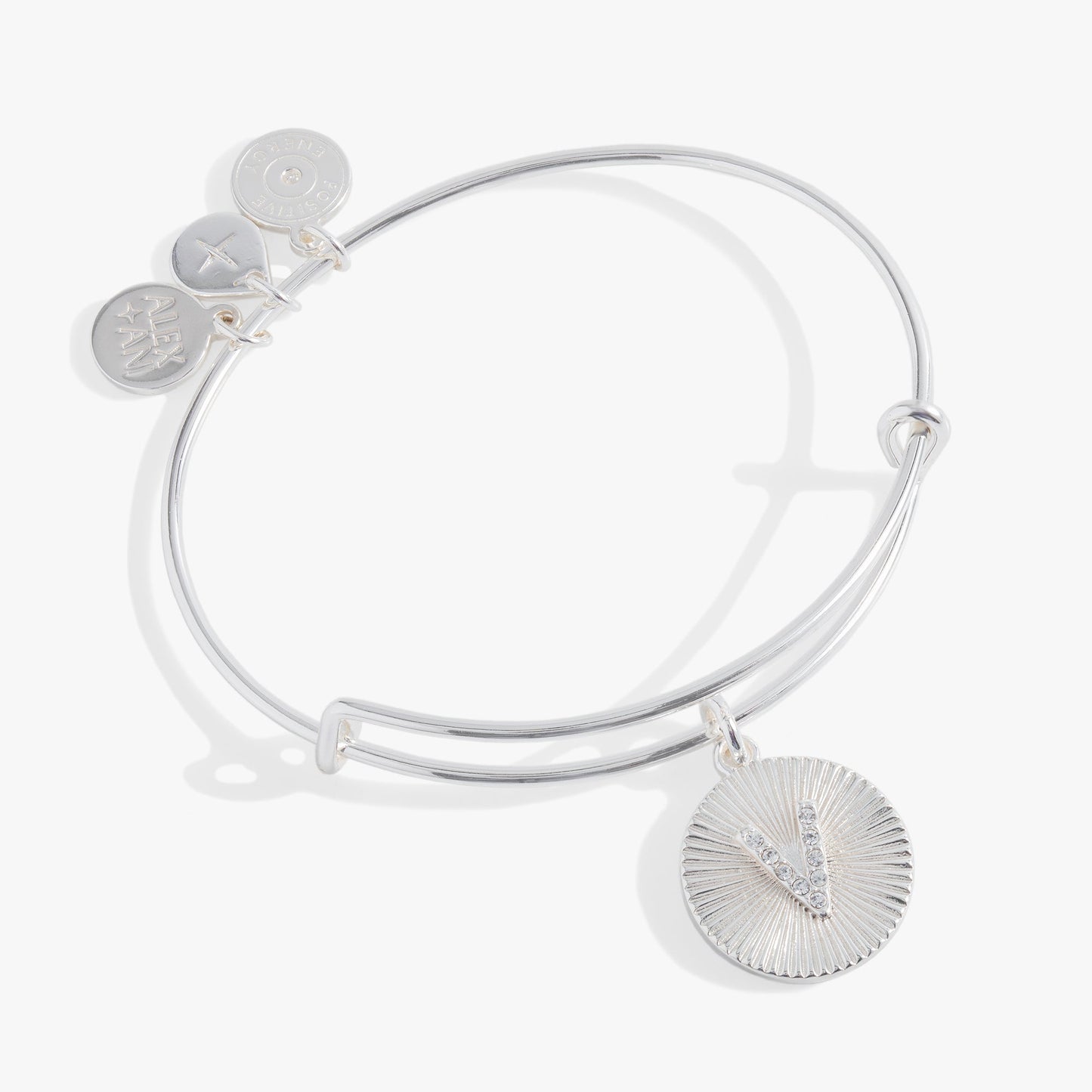 Pave Starburst Texture Initial Bangle V Gold