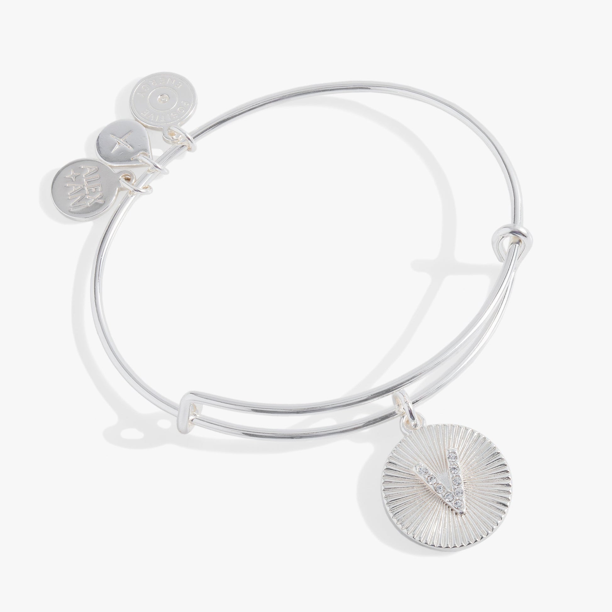 Pave Starburst Texture Initial Bangle V Gold