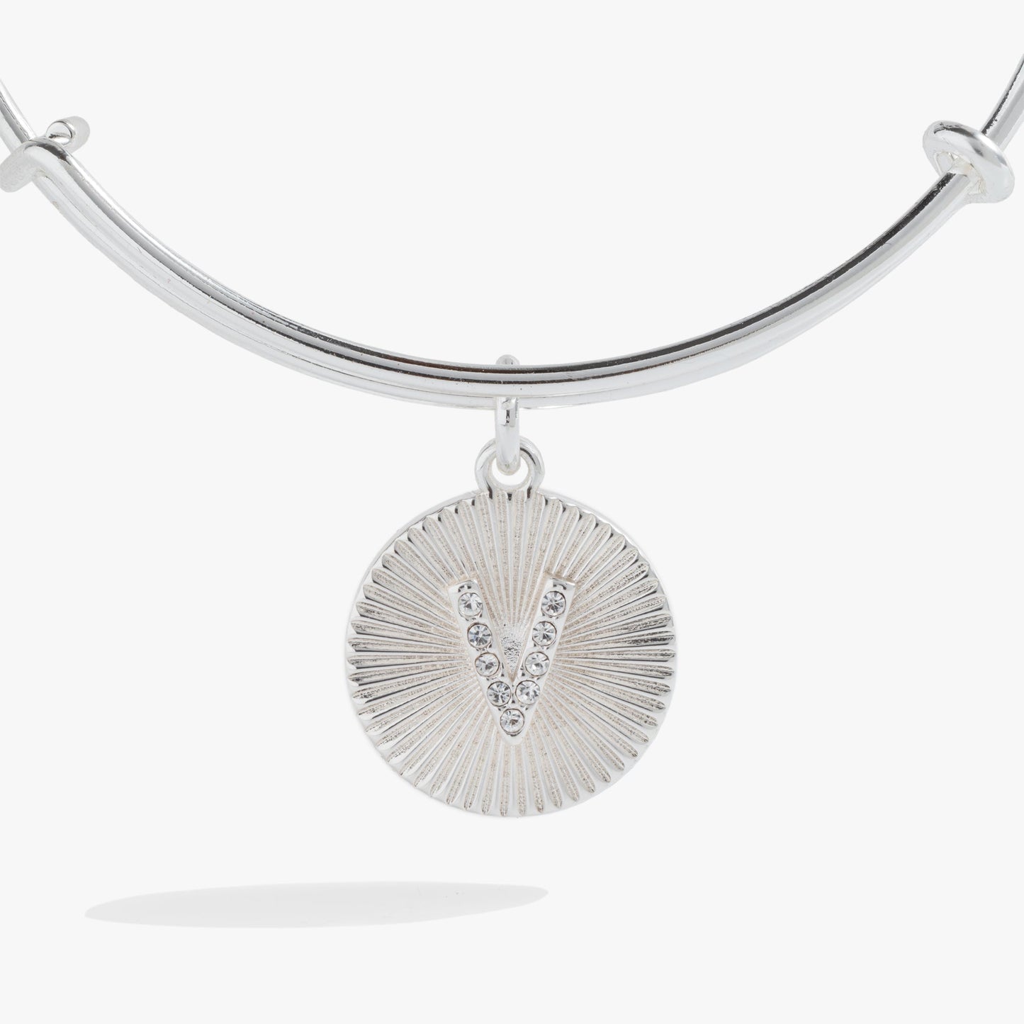 Pave Starburst Texture Initial Bangle V Gold
