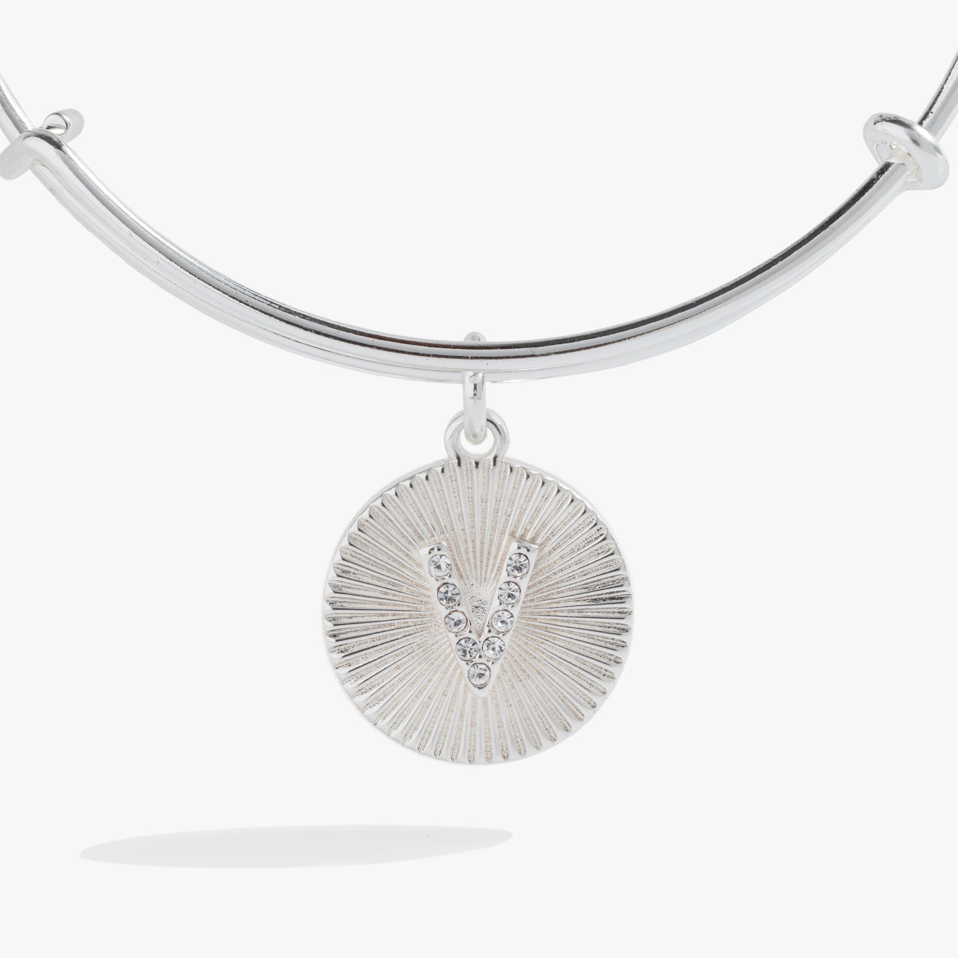 Pave Starburst Texture Initial Bangle V Gold