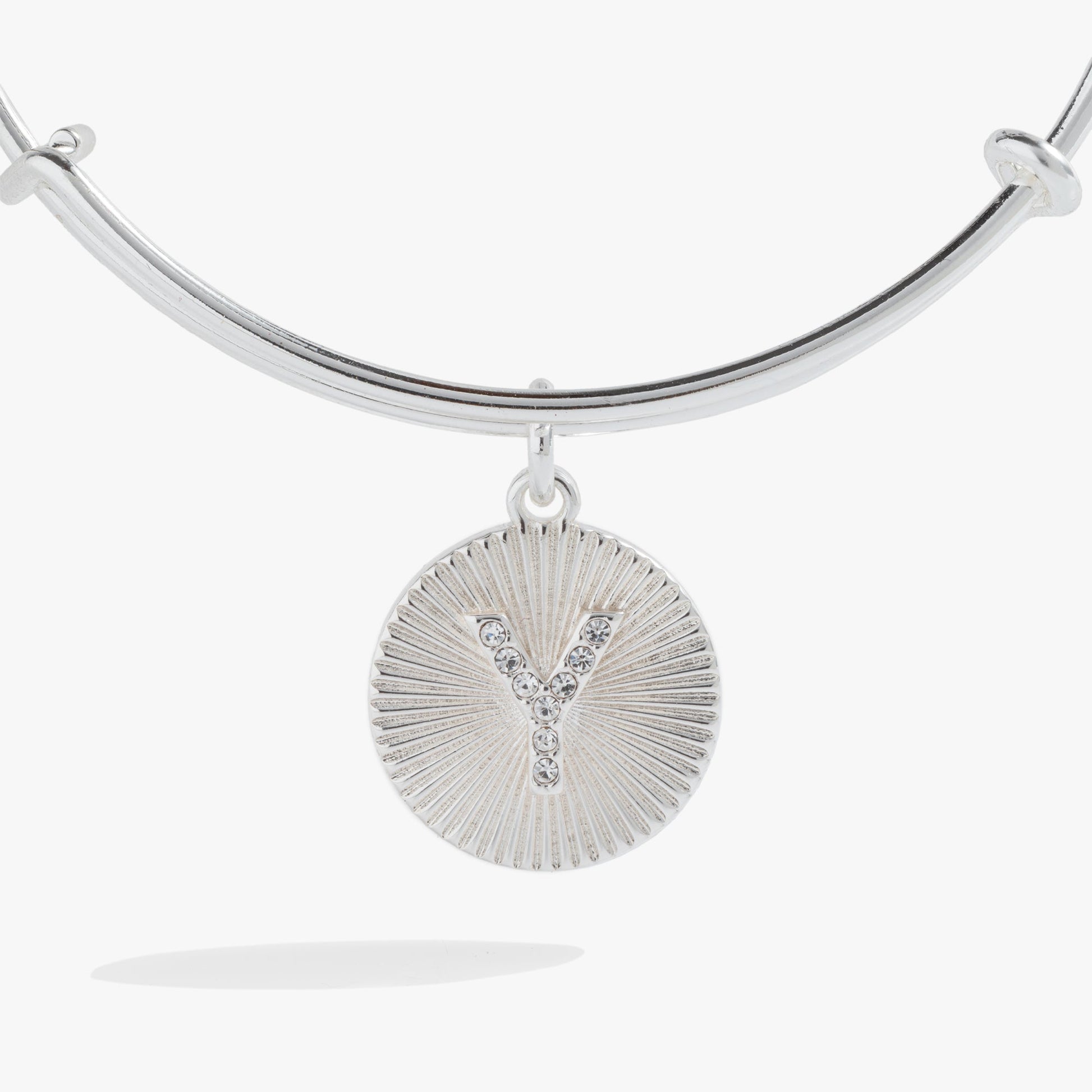 Pave Starburst Texture Initial Bangle Y Gold
