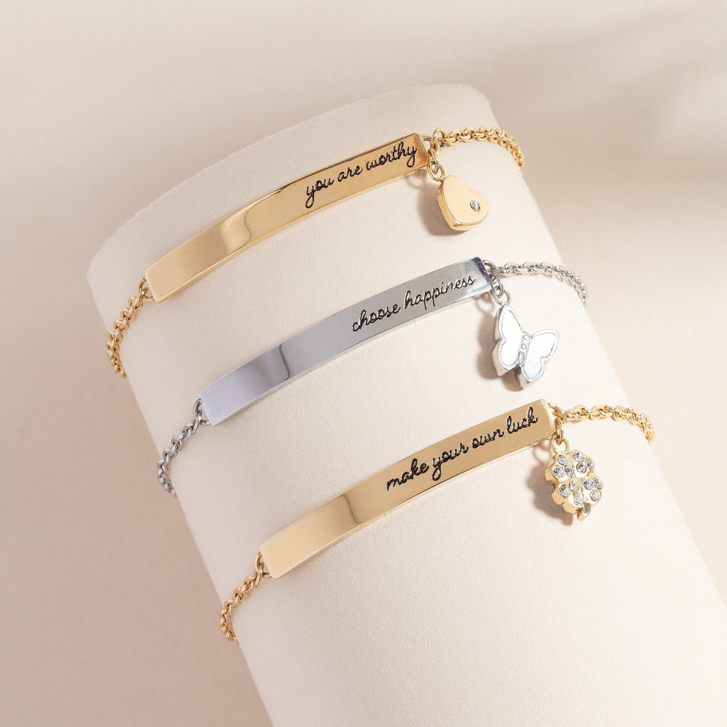 “You Are Worthy” Inline Bracelet Stainless Steel Gold