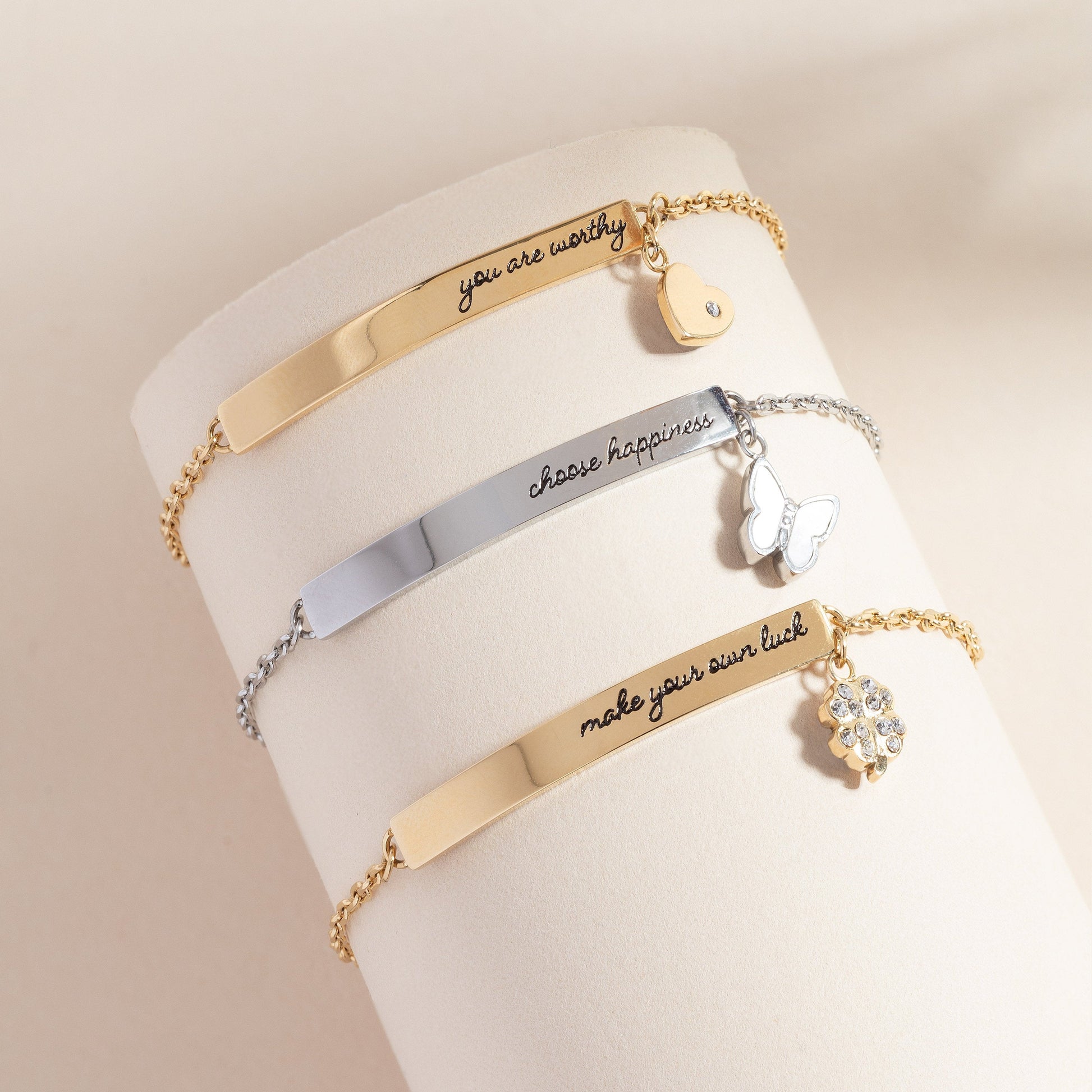 “You Are Worthy” Inline Bracelet Stainless Steel Gold