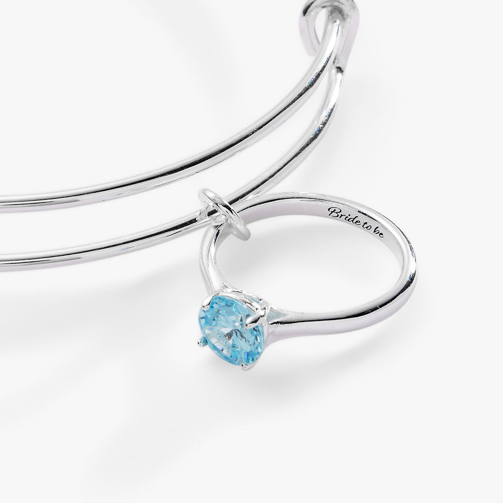 Bride-to-Be Charm Bangle Bracelet – Engagement or Bridal Shower Gift Silver