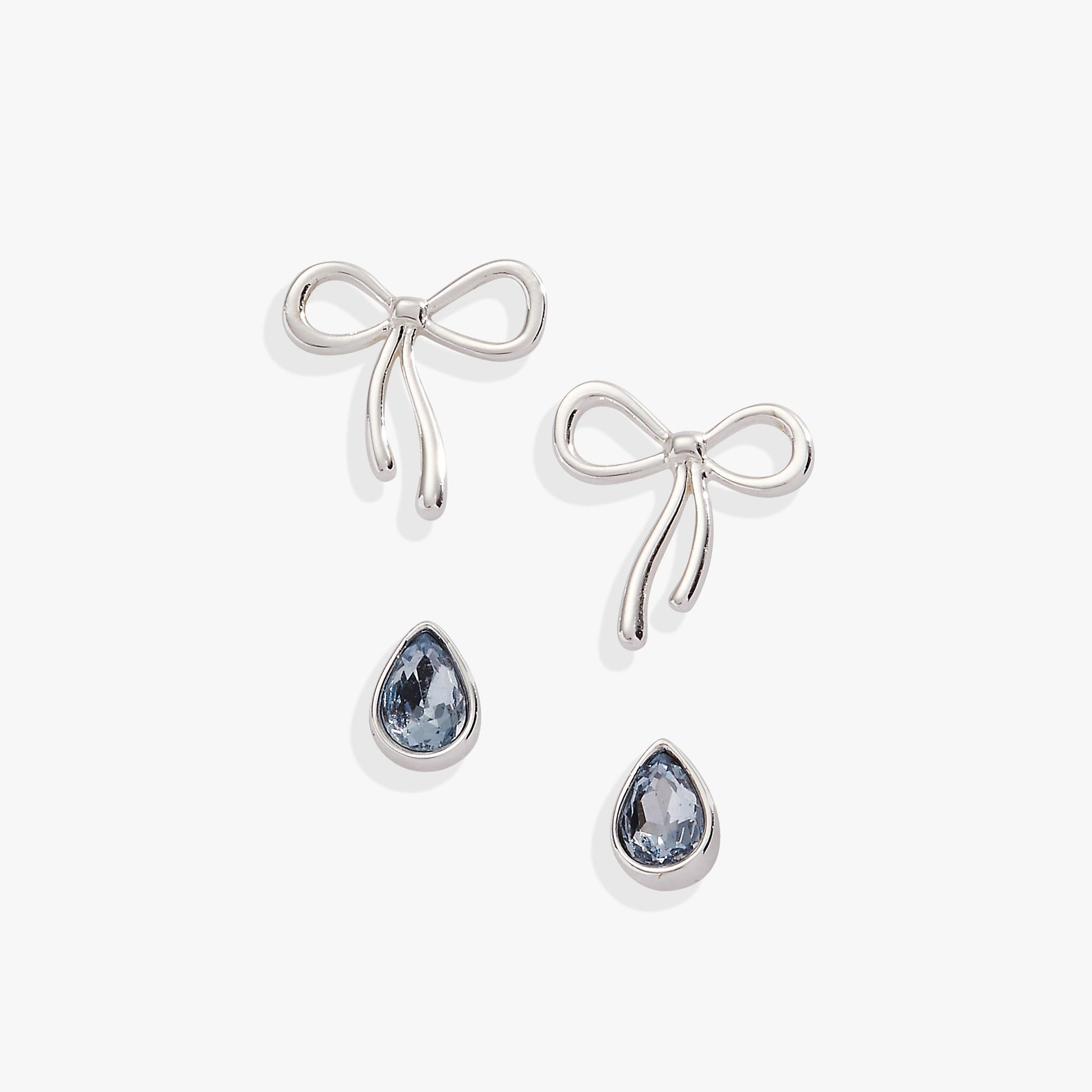 Bridal Bow Duo Stud Earring Set Silver