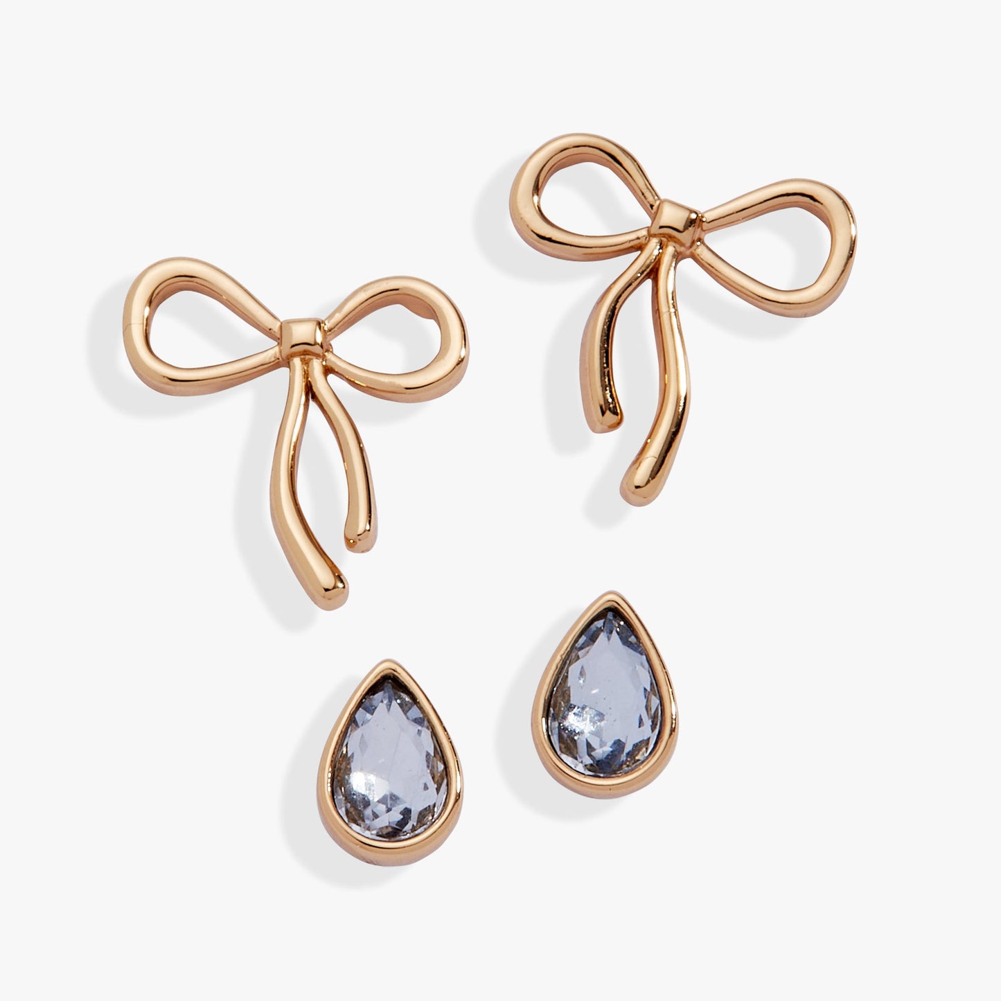 Bridal Bow Duo Stud Earring Set Silver
