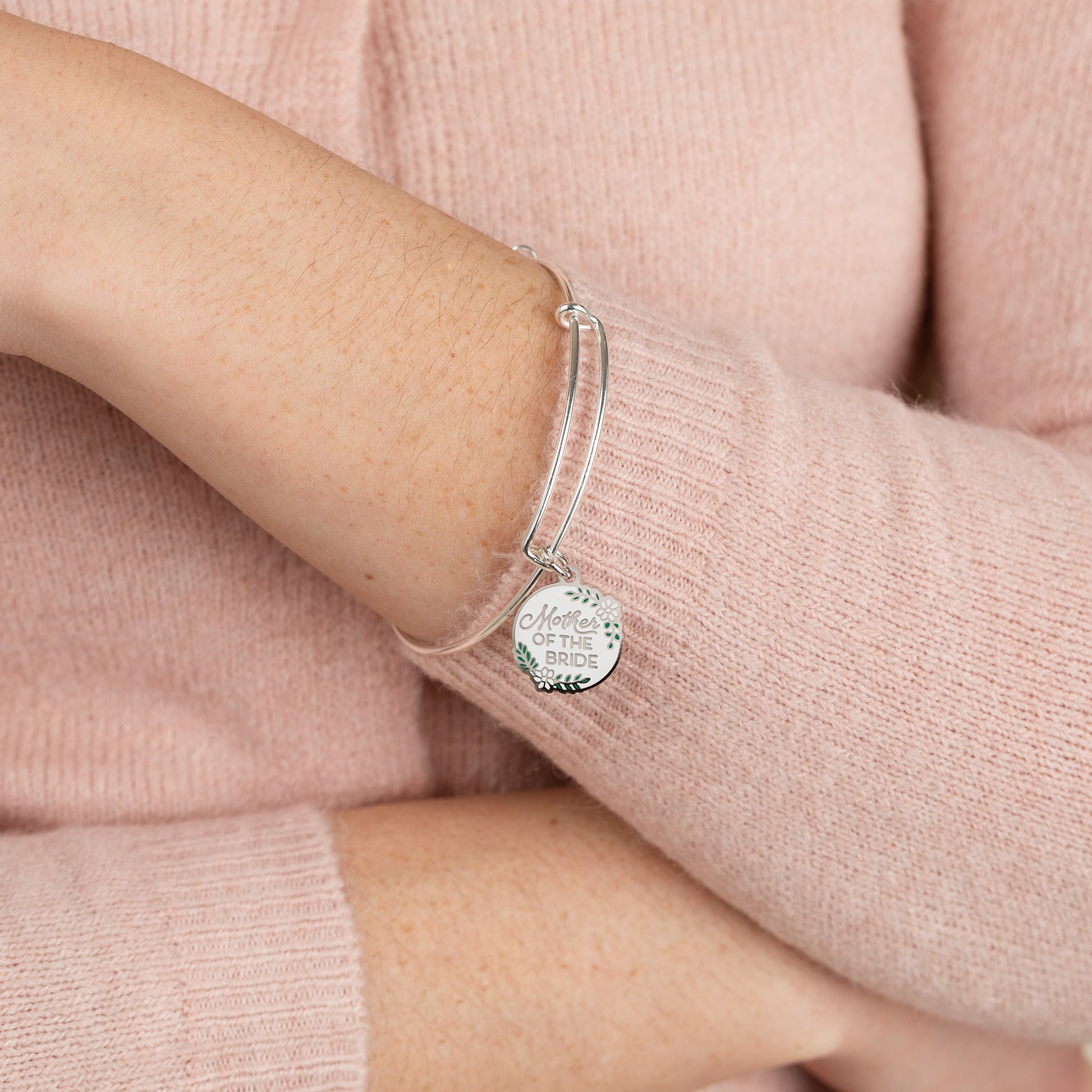 Mother of the Bride Wedding Charm Bangle – Meaningful Wedding Jewelry Gift Silver