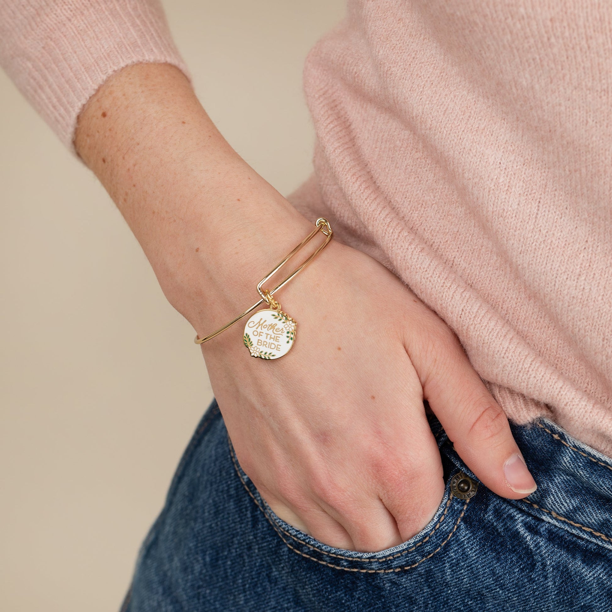 Mother of the Bride Wedding Charm Bangle – Meaningful Wedding Jewelry Gift Silver