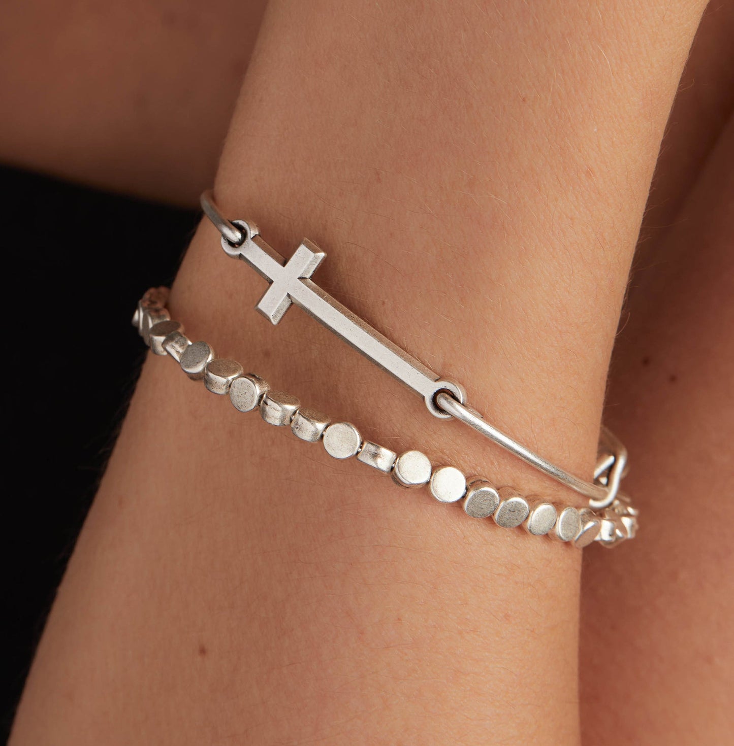 Spiritual Armor Cross Inline Charm Bangle Rafaelian Silver