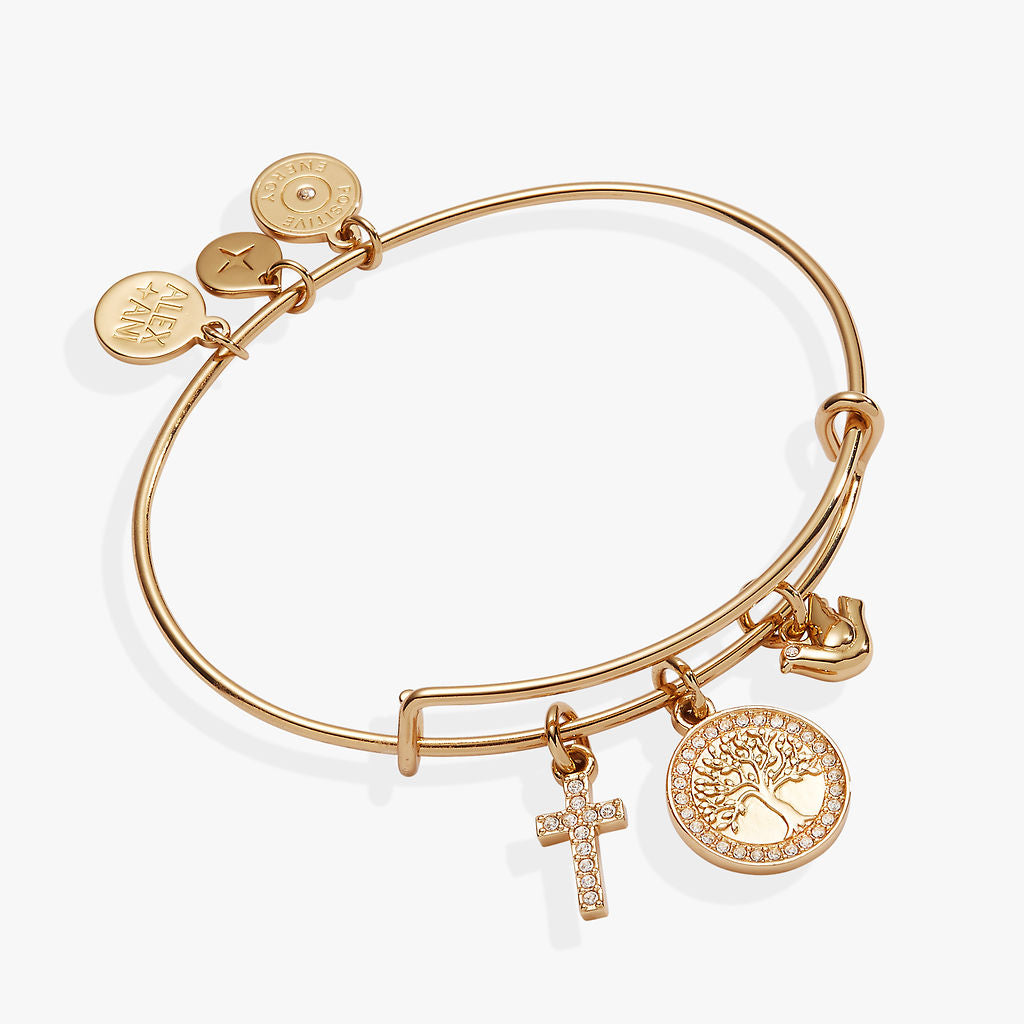 Faith and Family Tree of Life Charm Bangle Gold