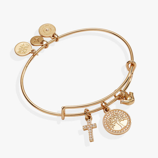 Faith and Family Tree of Life Charm Bangle Gold