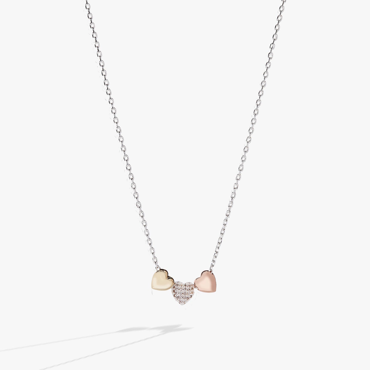 Crystal Heart Slider Necklace Tri-Tone
