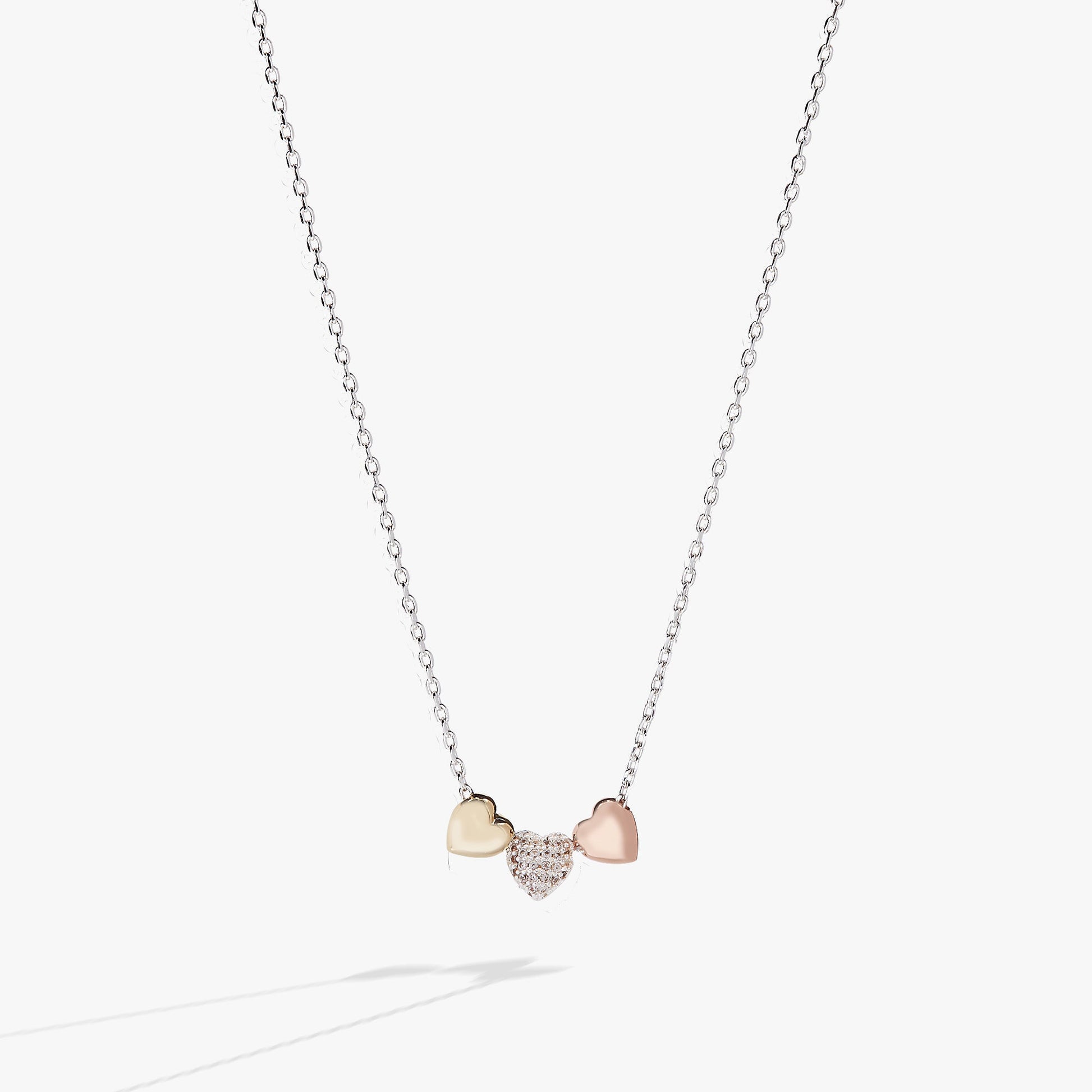Crystal Heart Slider Necklace Tri-Tone