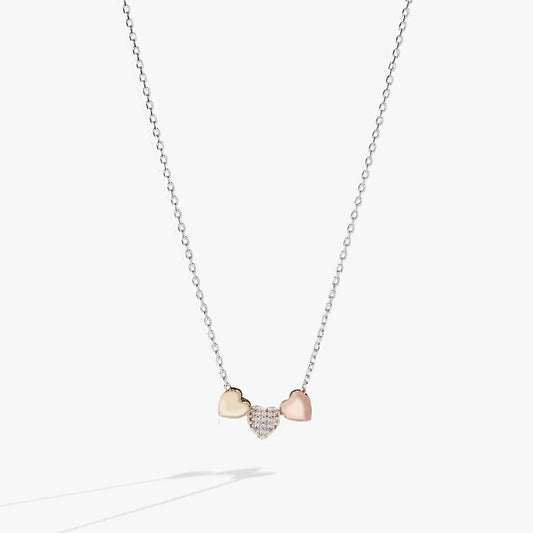 Crystal Heart Slider Necklace Tri-Tone